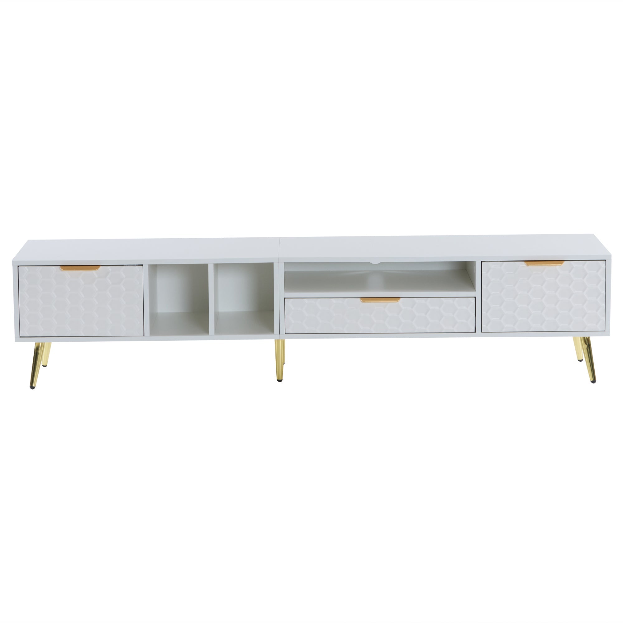 Logidon White TV Stand with Honeycomb Pattern and Storage Space for up to 80 Inches