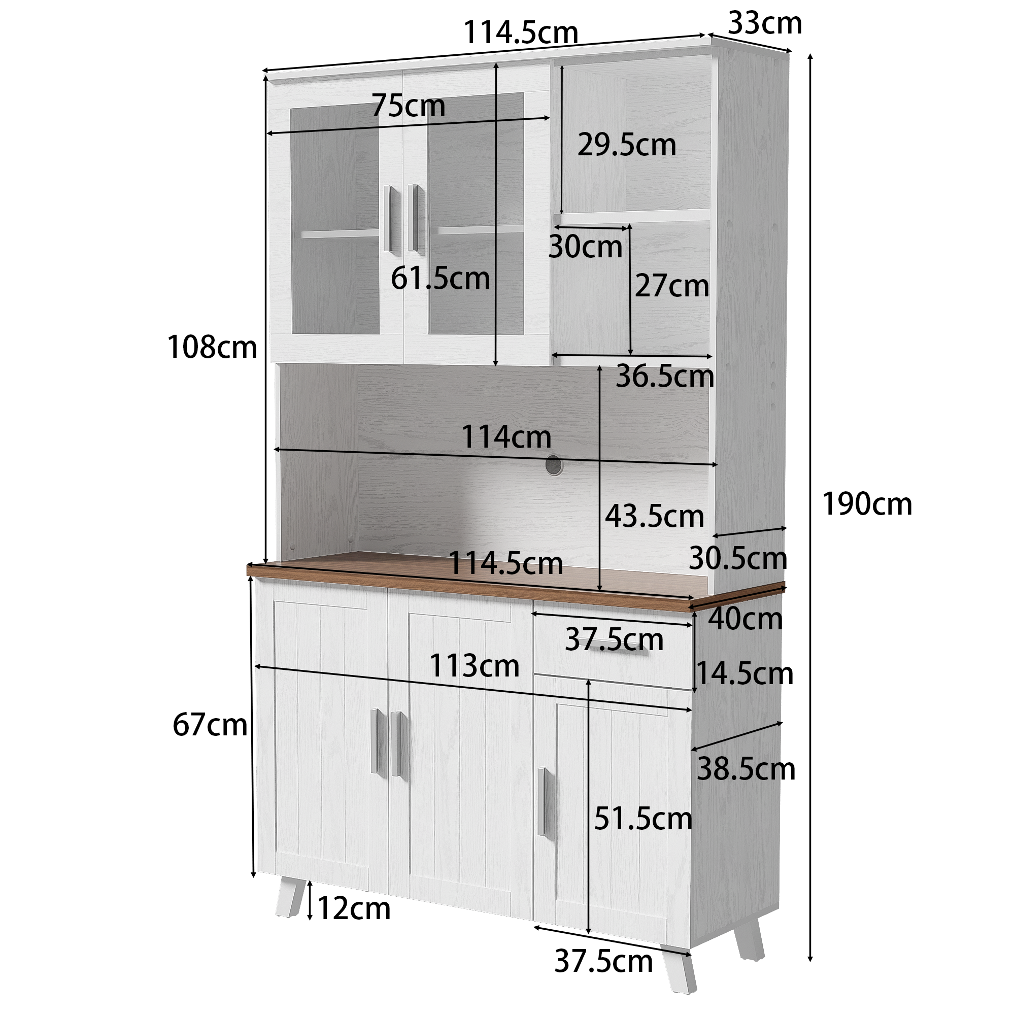 Logidon vitrinekast 114x40x190 cm witbruin landelijke stijl