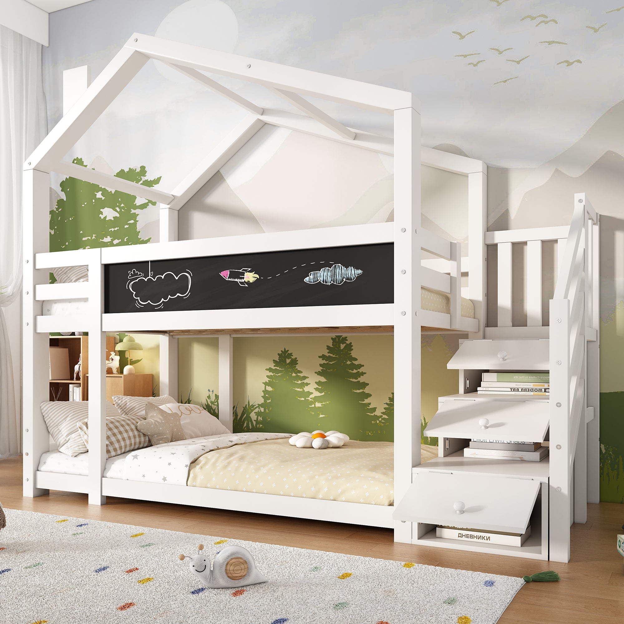 Logidon stapelbed boomhut 90x200 wit met schouw en opbergruimte