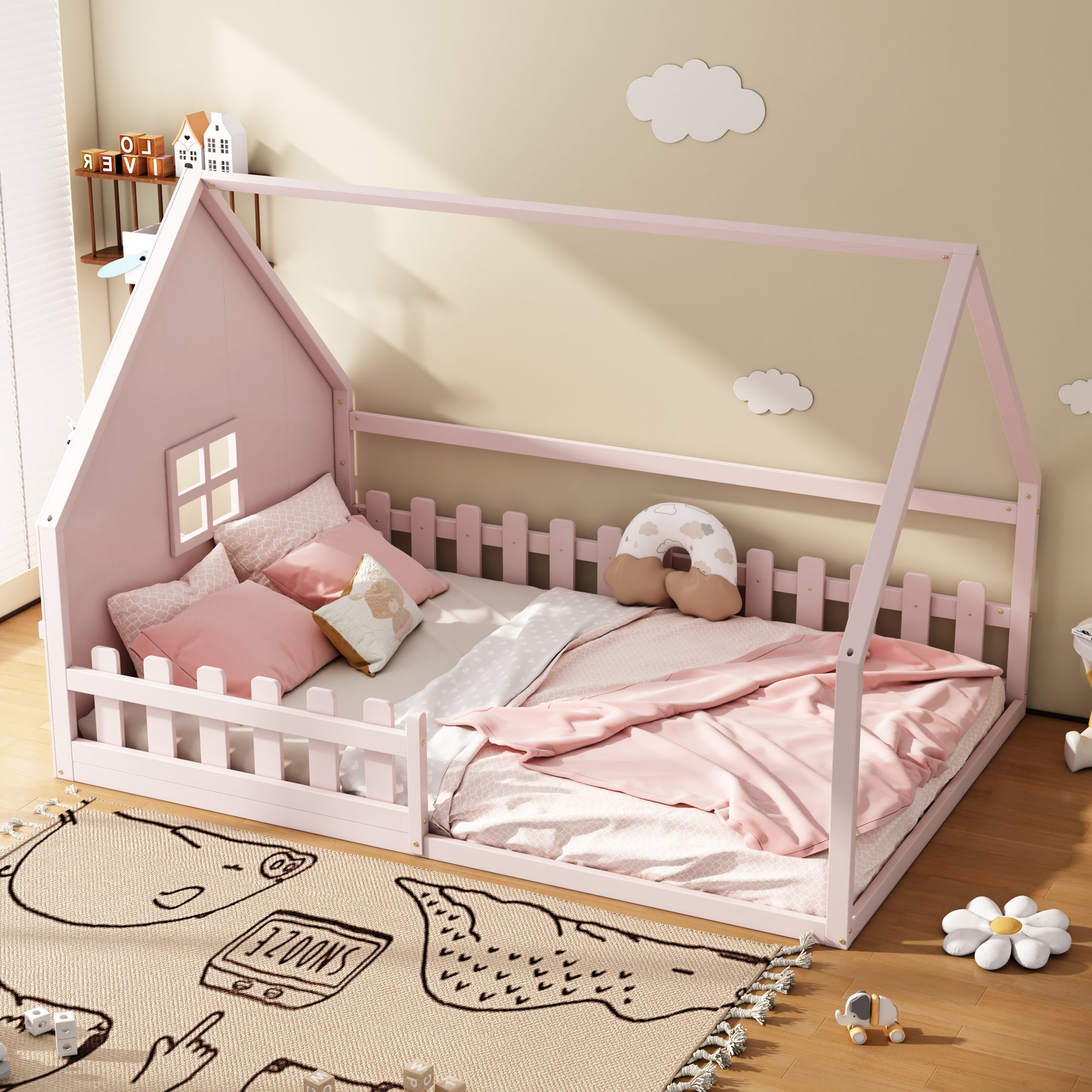 Logidon vlakbed 140x200 cm roze kinderbed met railing
