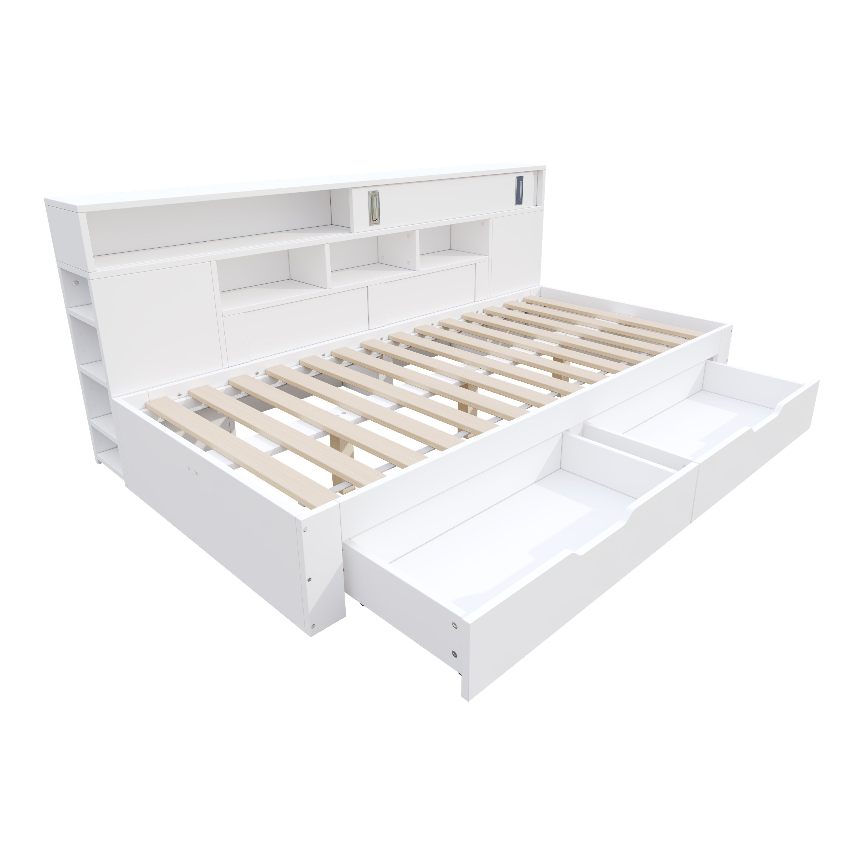 Logidon kinderbed 135x190 cm met opbergruimte, planken en kast wit