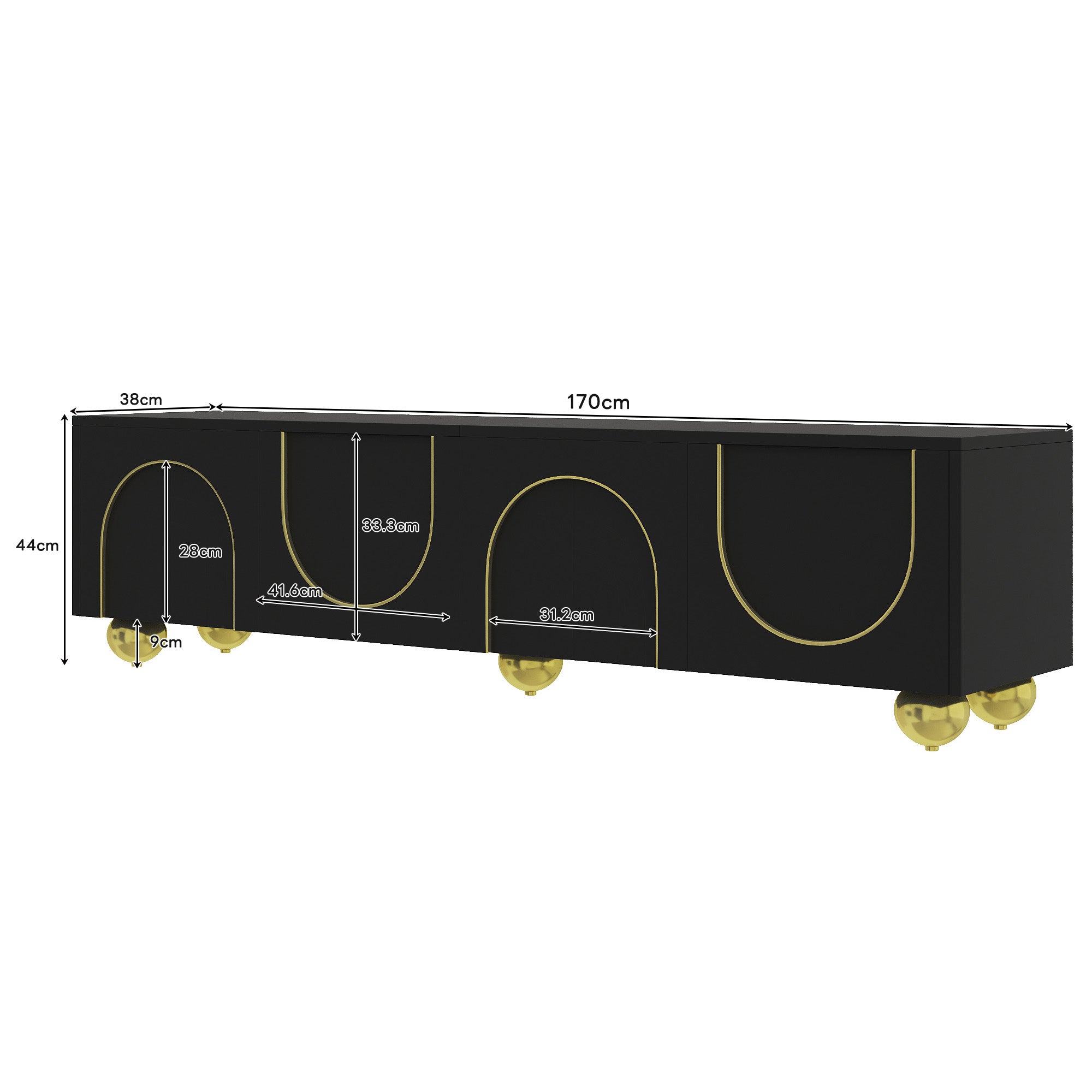 Logidon TV-meubel zwart met gouden accenten en push-to-open 170 cm