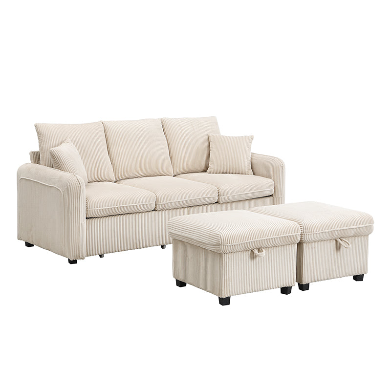 Logidon hoekbank U-vorm beige corduroy stof met opbergvak en slaapfunctie