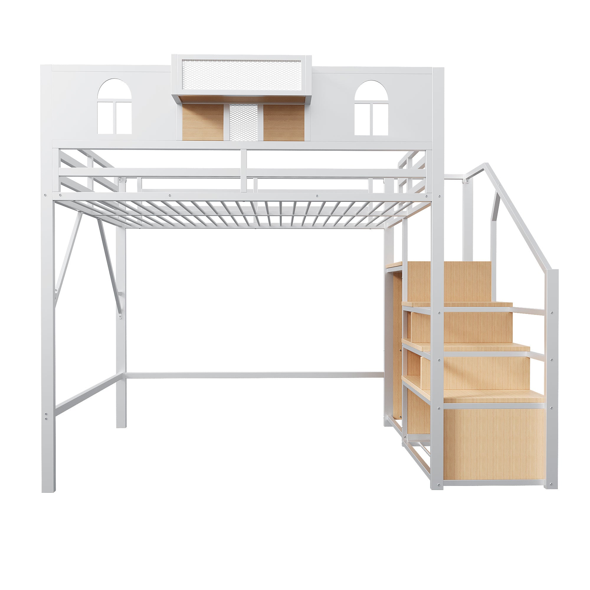 Logidon metalen hoogslaper 140x200 cm wit met opbergladder