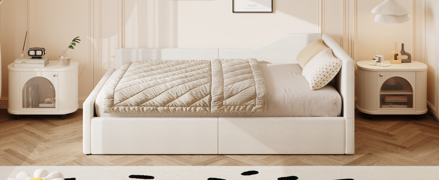 Logidon gestoffeerd dagbed 140x200 met opbergruimte beige