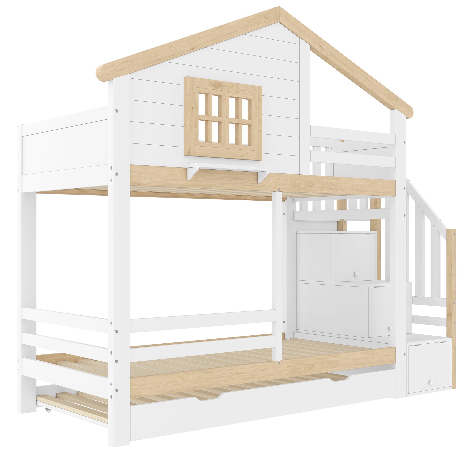 Logidon stapelbed 90x200 cm wit naturel uitschuifbed