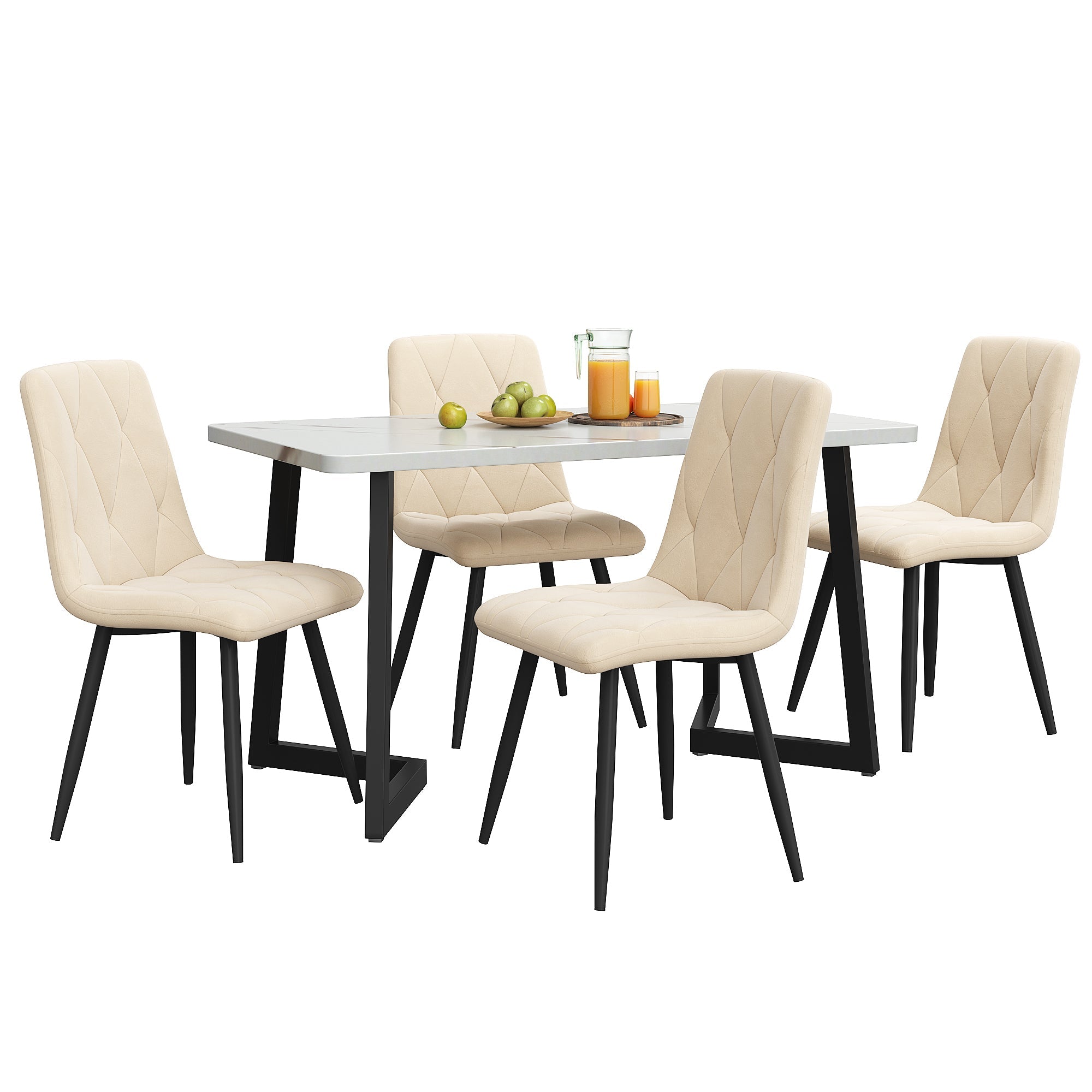 Logidon eettafelset 117x68 cm beige twill fluwelen stoelen zwarte poten