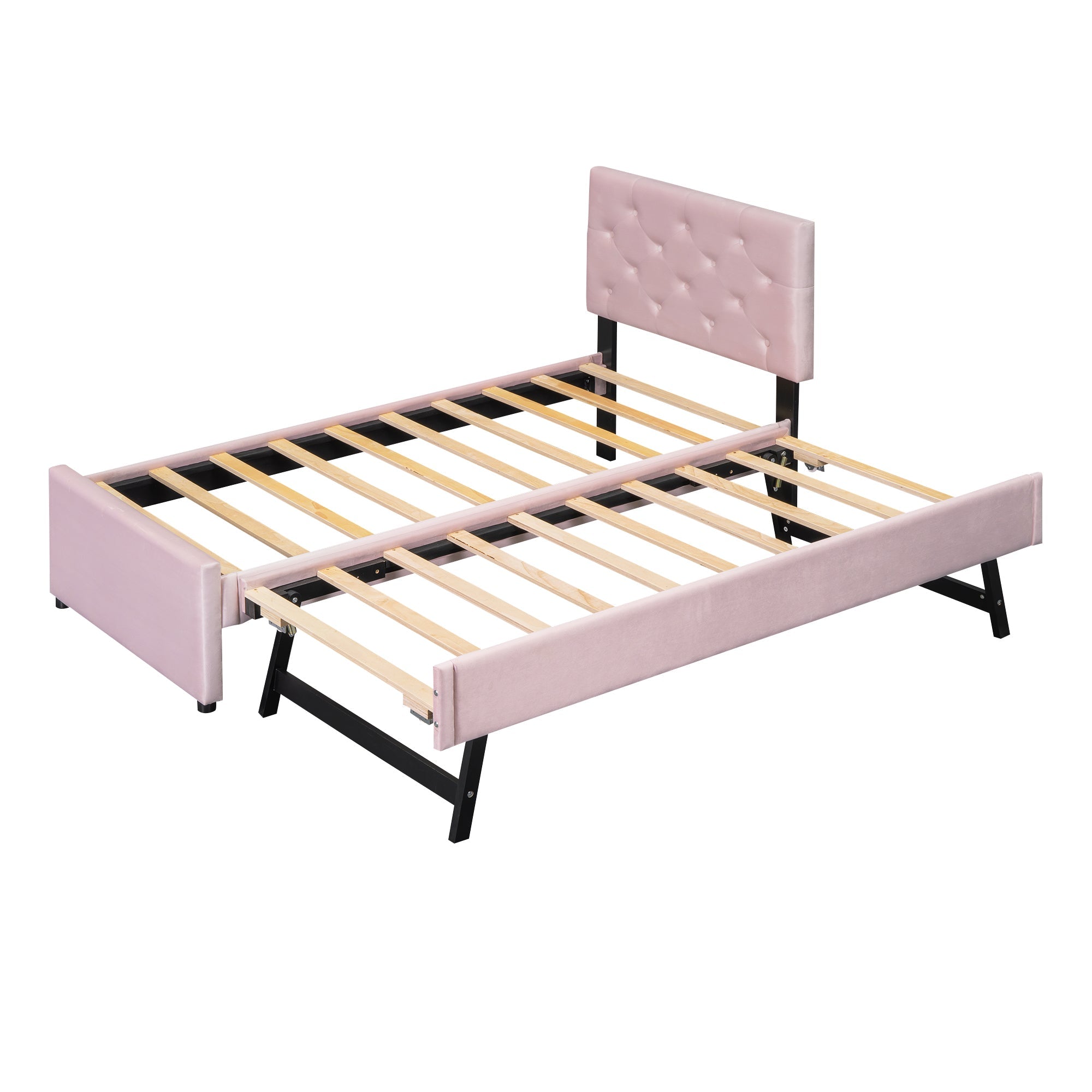 Logidon gestoffeerd bed 90x200 roze fluweel met rolcontainer