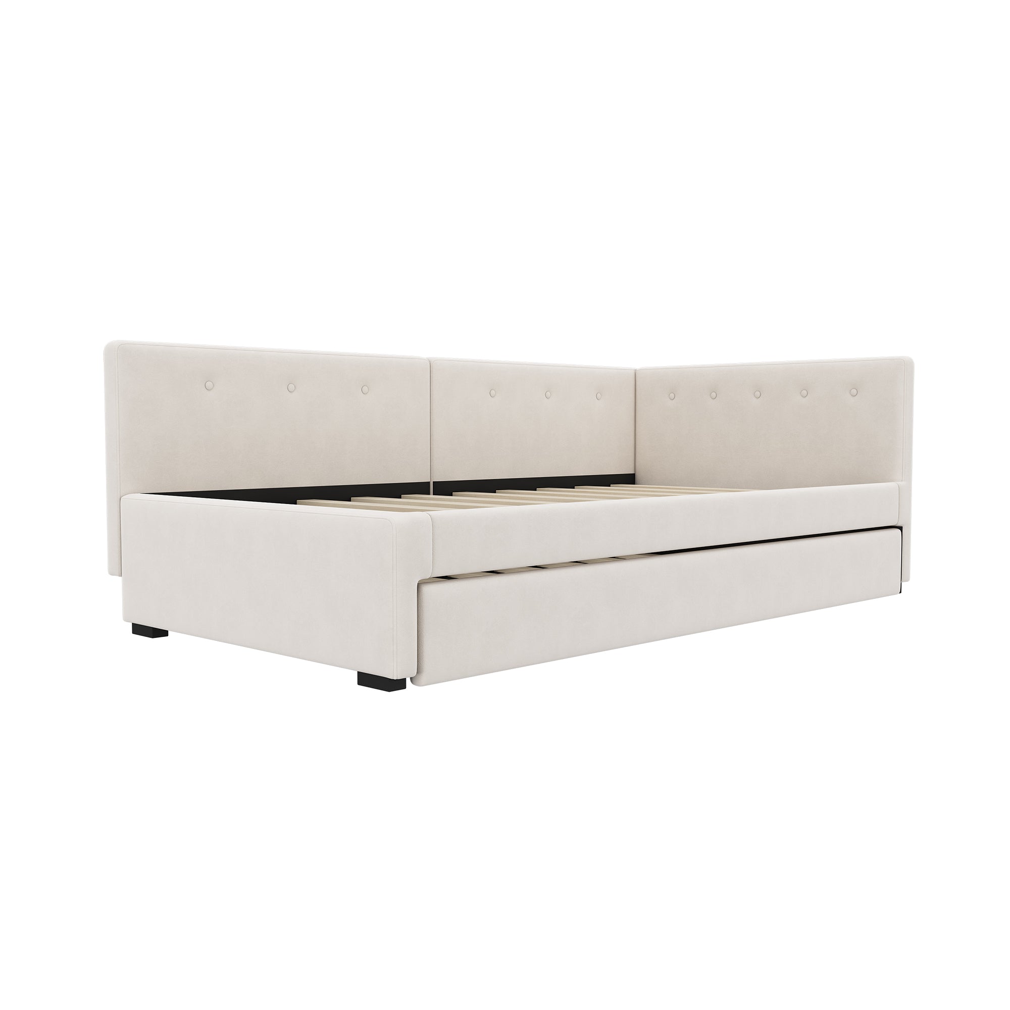 Logidon gestoffeerd bed 90x200 cm beige met lattenbodem en hoofdbord