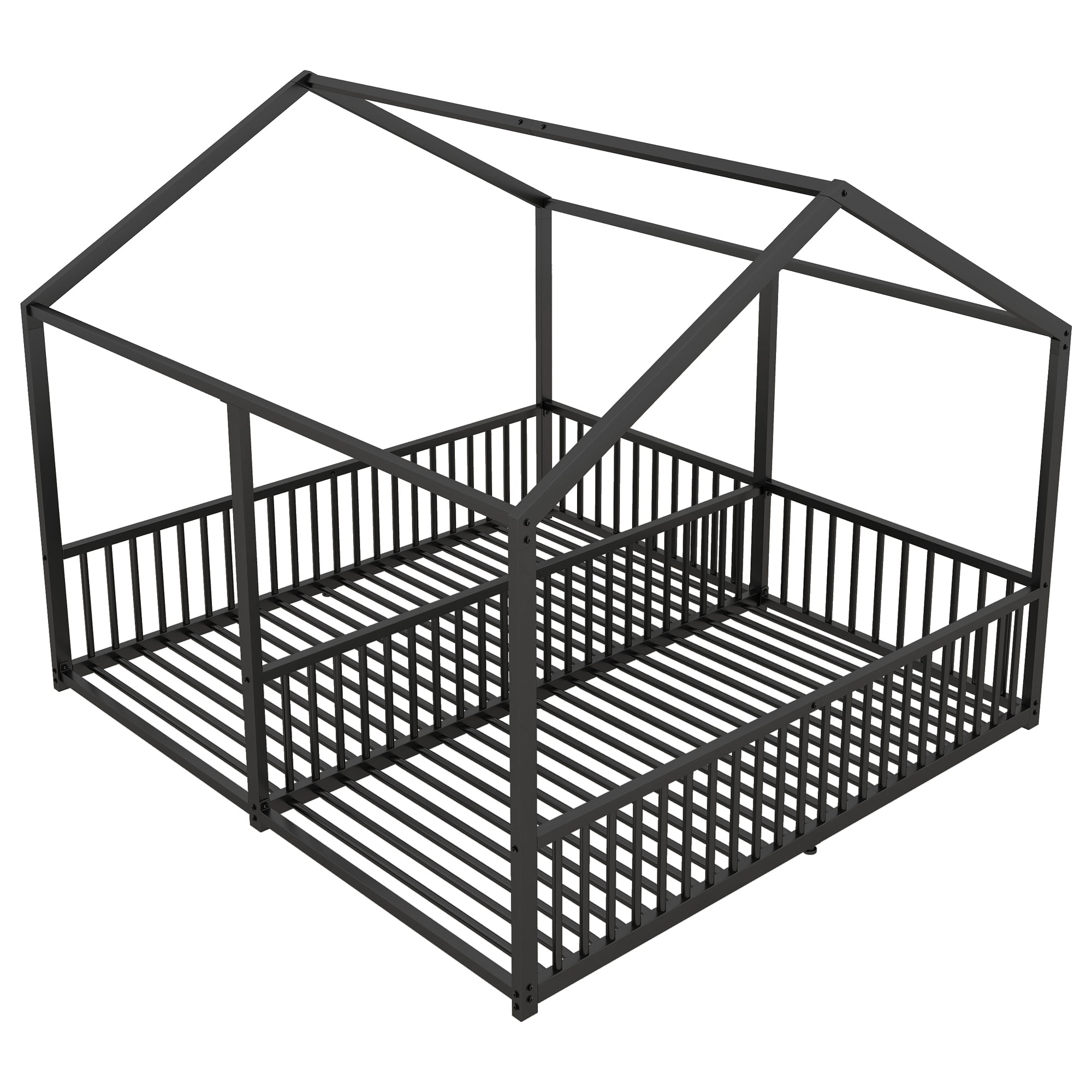 Logidon Metalen Bed Kinderbed 90x200 cm Zwart met Reling