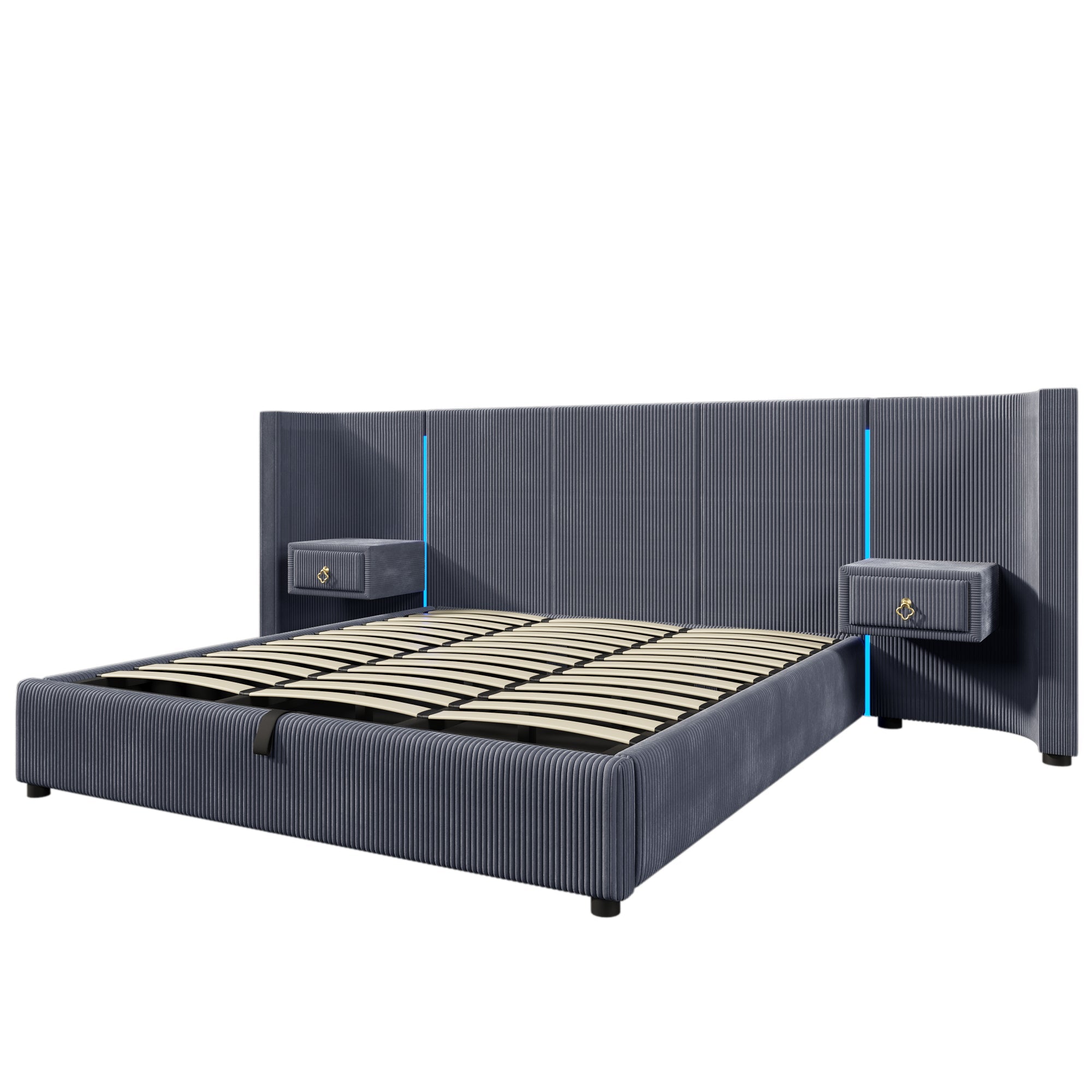 Logidon upholstered bed 180x200 cm gray velvet with LED strip storage space