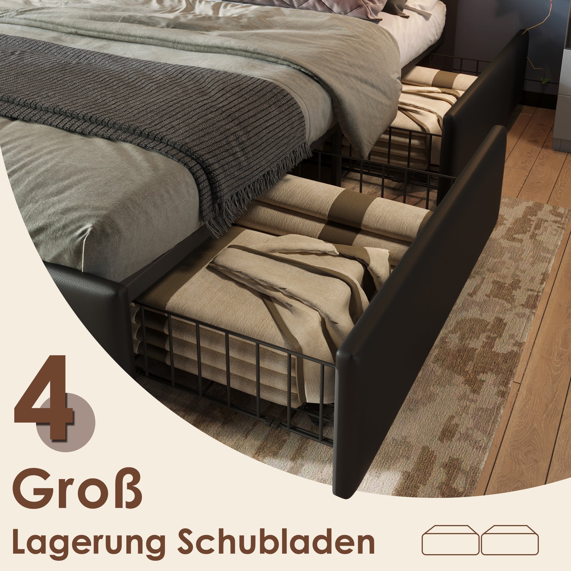 Logidon bed frame LED lighting strip 4 drawers 90x200 black