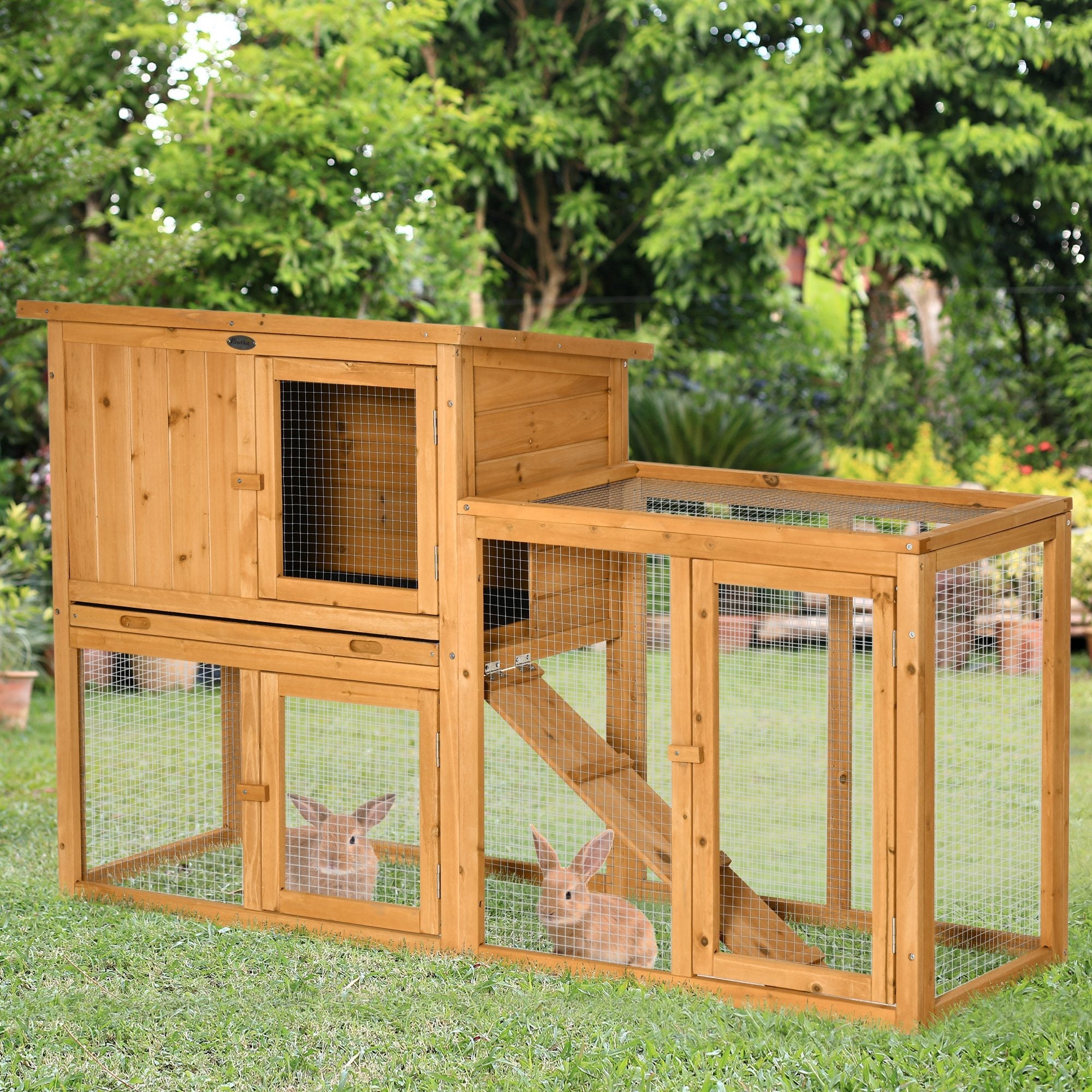 Logidon Konijnenhok 141x60x86 cm Hout Oranje Buiten en Binnen