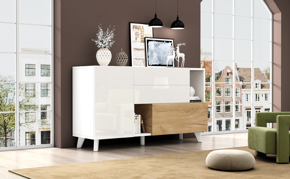 Logidon dressoir hoogglans wit 130x40x70 cm met opbergruimte