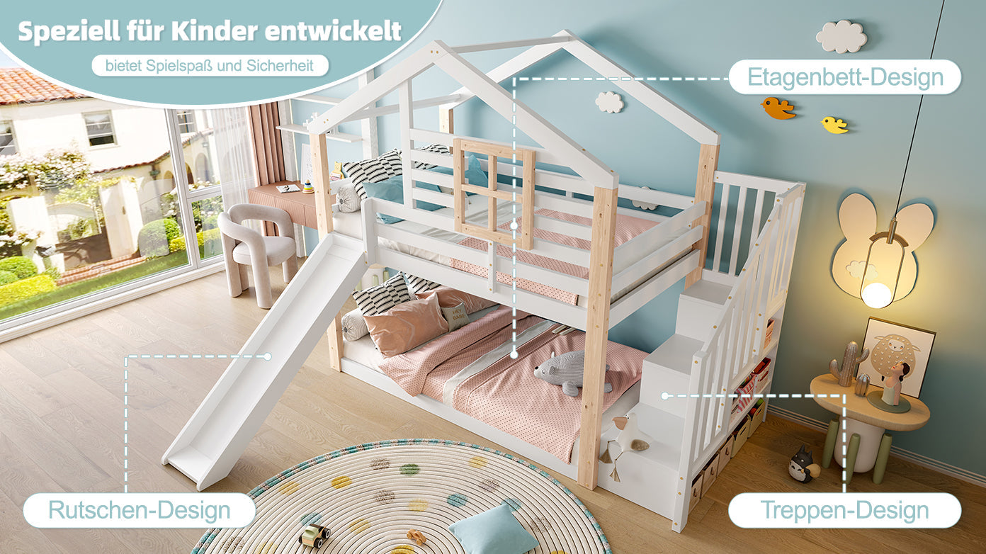 Logidon Kinderstapelbed met Glijbaan en Trap Scandinavisch Design Wit