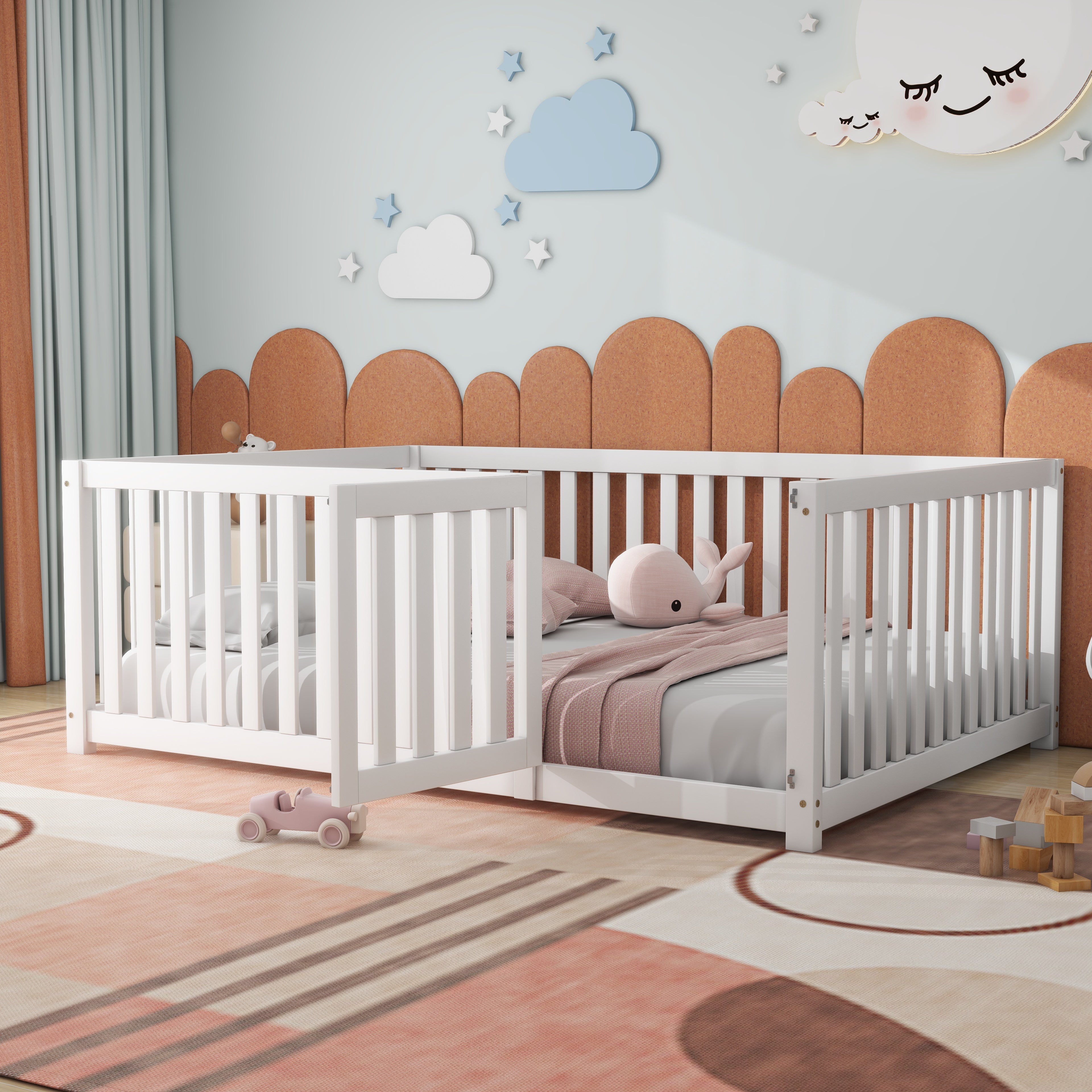 Logidon Children's Bed 140x200 White With Door and Fence