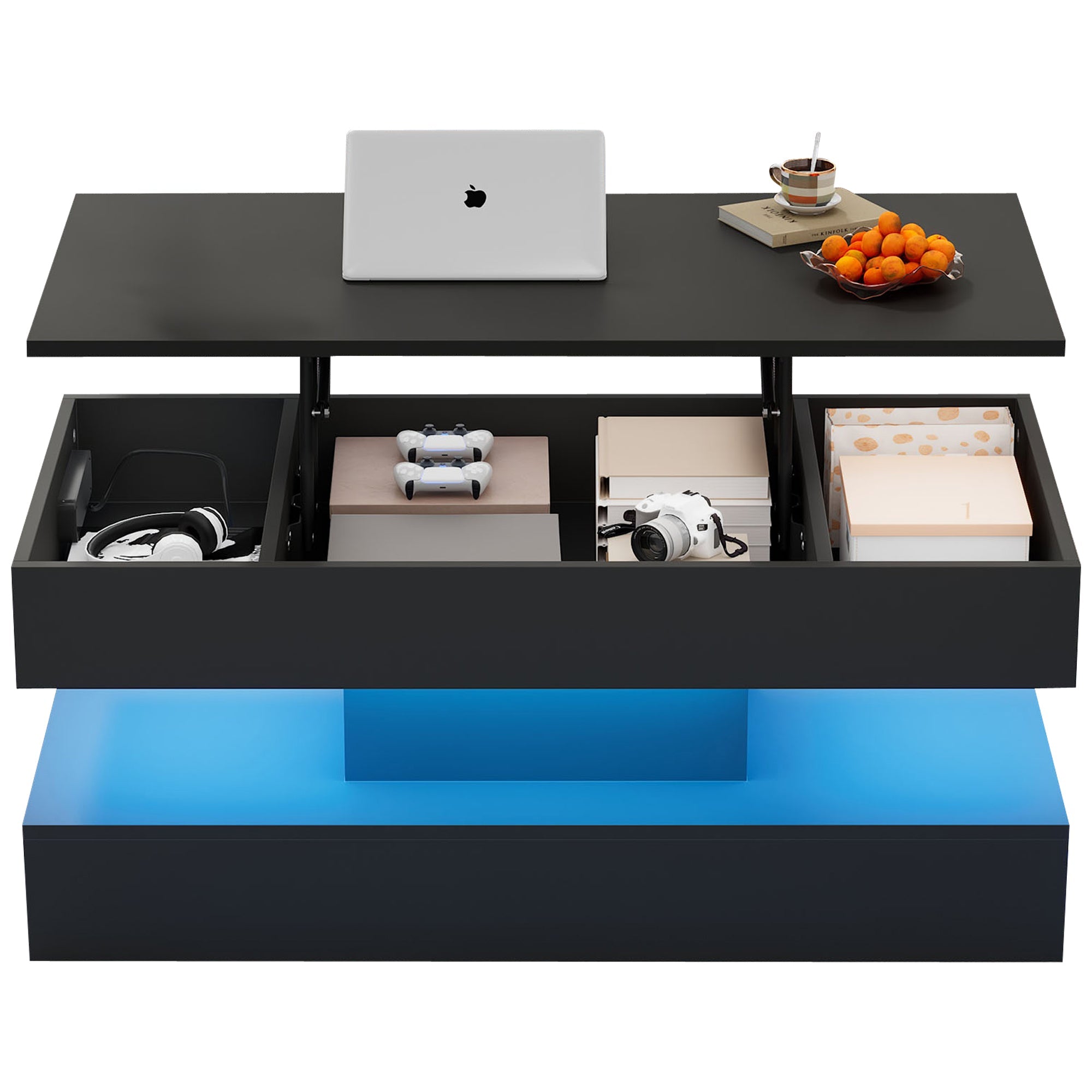 Logidon LED Salontafel met verborgen opbergruimte 100x50 cm Zwart