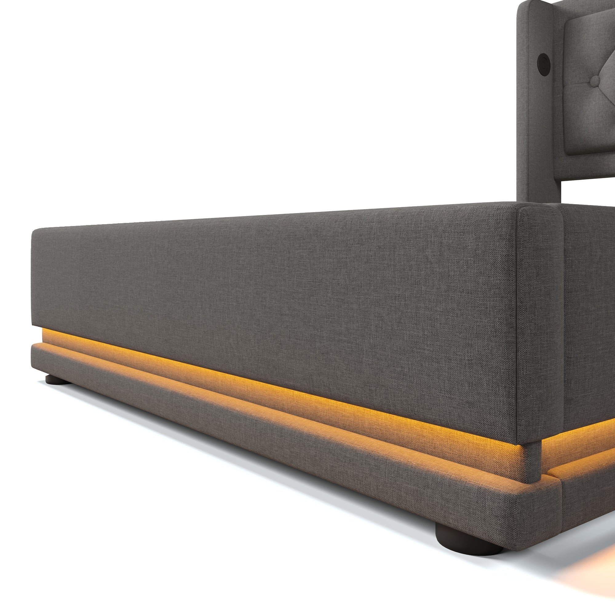 Logidon gestoffeerd bed 90x200 cm grijs met opbergruimte USB C oplaadfunctie LED