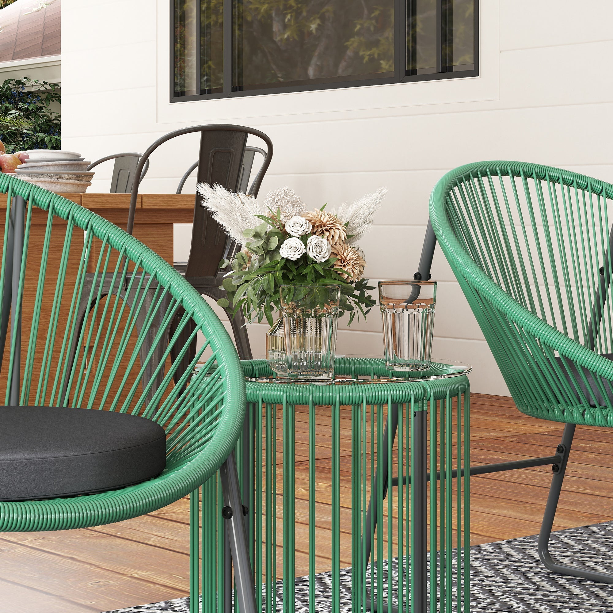 Logidon polyrotan tuinmeubelset groen voor twee personen 3-delige lounge