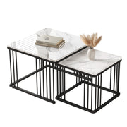 Logidon Stijlvolle 2-delige salontafelset wit marmerlook 60x60 cm