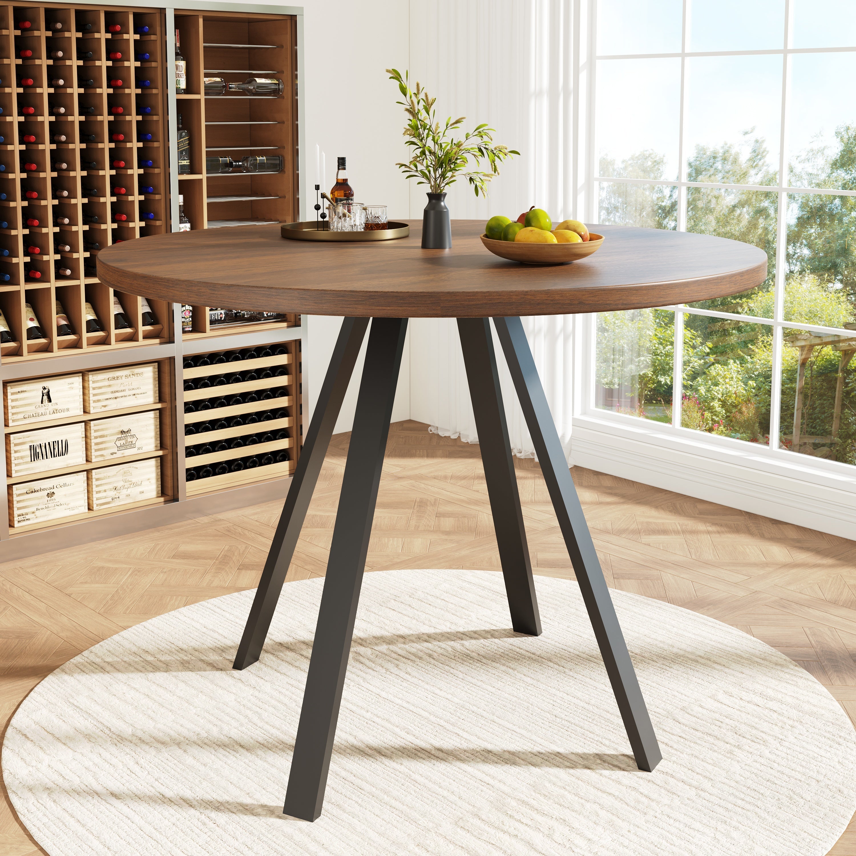 Logidon Ronde Eettafel Diameter 80 cm Walnoot Zwarte Poten