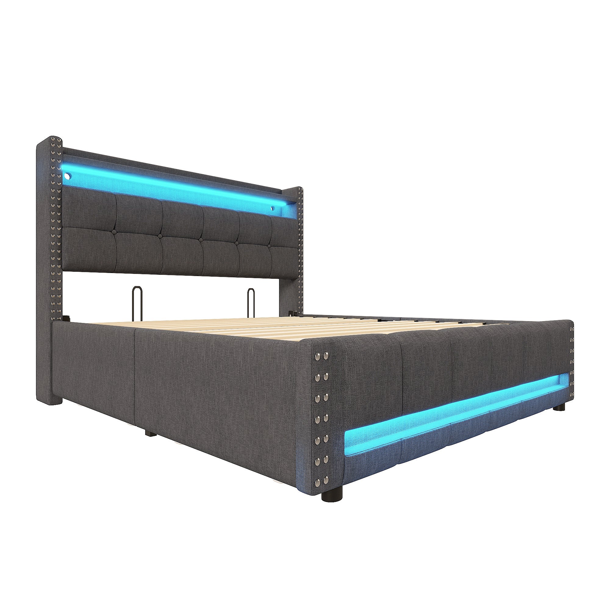 Logidon gestoffeerd bed 140x200 grijs met LED verlichting USB
