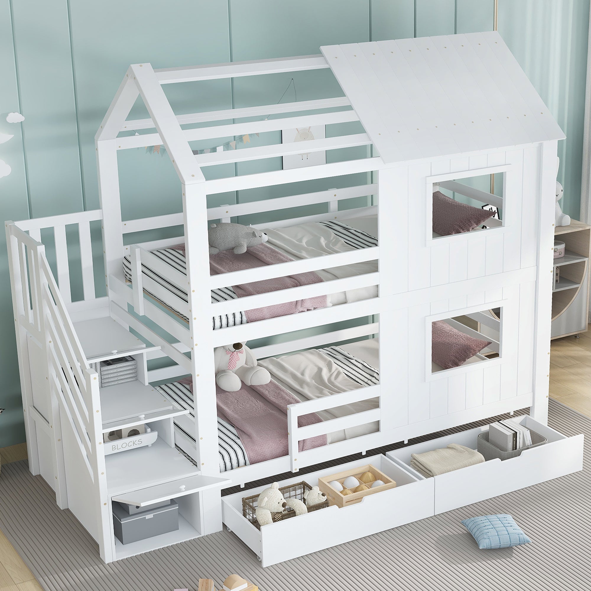 Logidon stapelbed kinderbed 90x200 wit met trapkast
