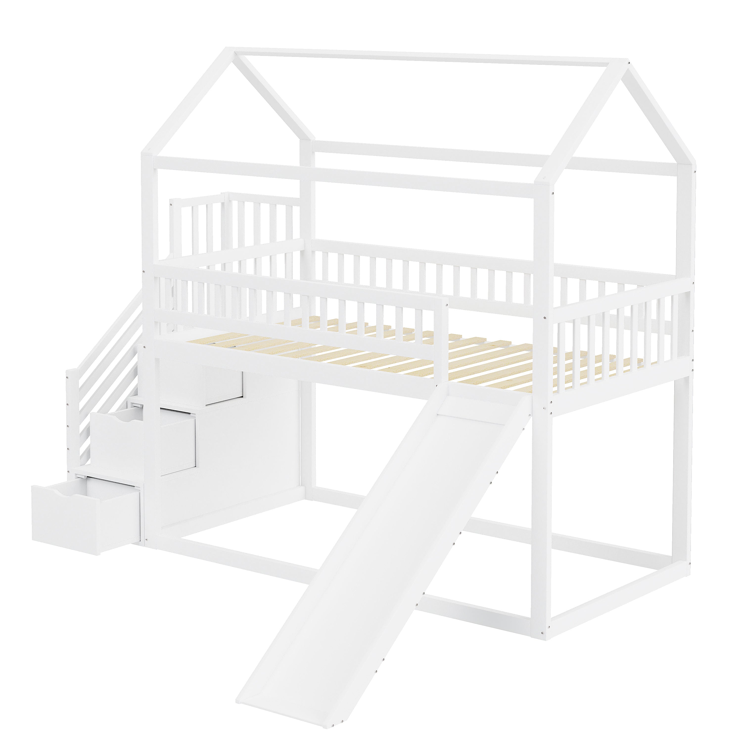 Logidon hoogslaper kinderstapelbed 90x200 wit glijbaan met opbergladder