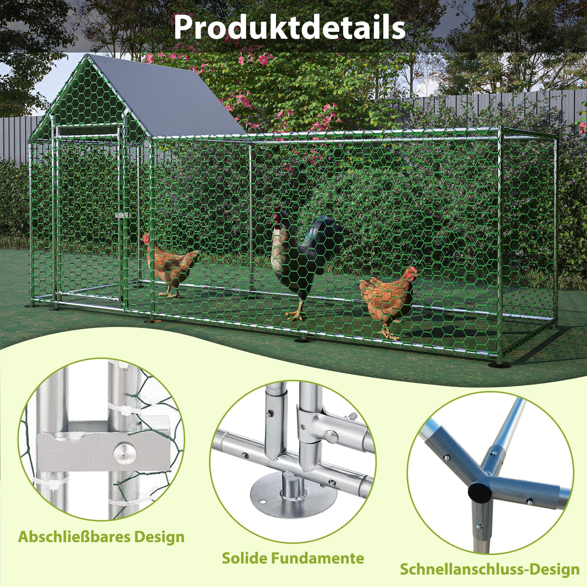 Logidon kippenhok 3x1x1,5 m metalen behuizing met veiligheidsslot