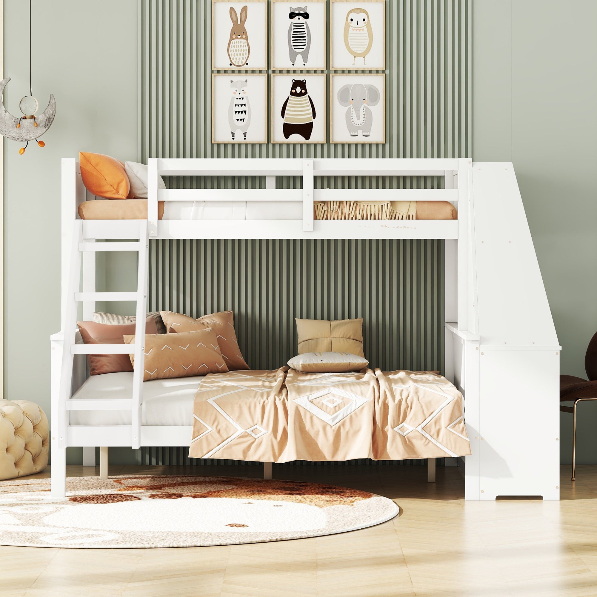 Logidon Bunk Bed 90x200 and 140x200 with Table and Storage Space White