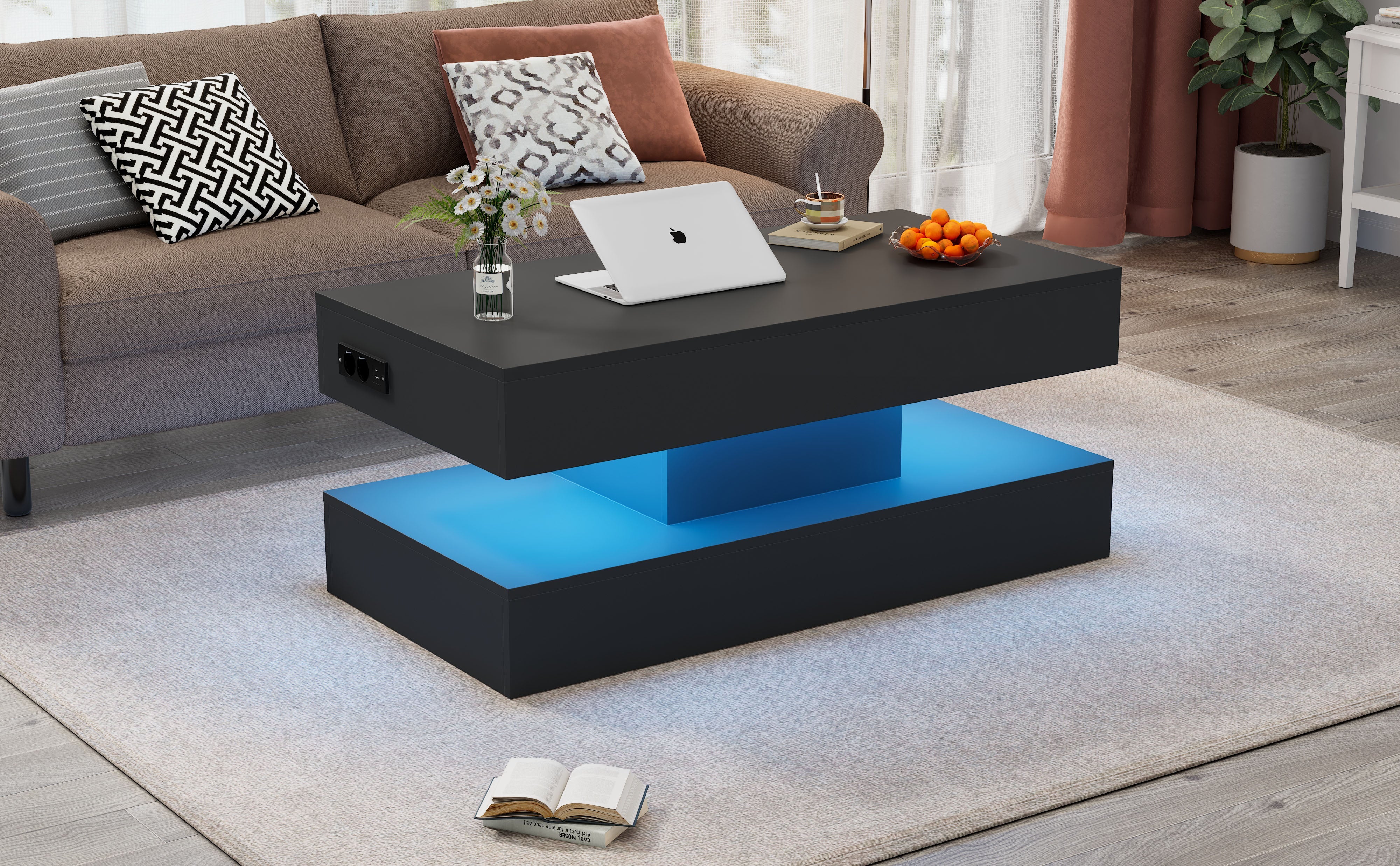 Logidon LED Salontafel met verborgen opbergruimte 100x50 cm Zwart