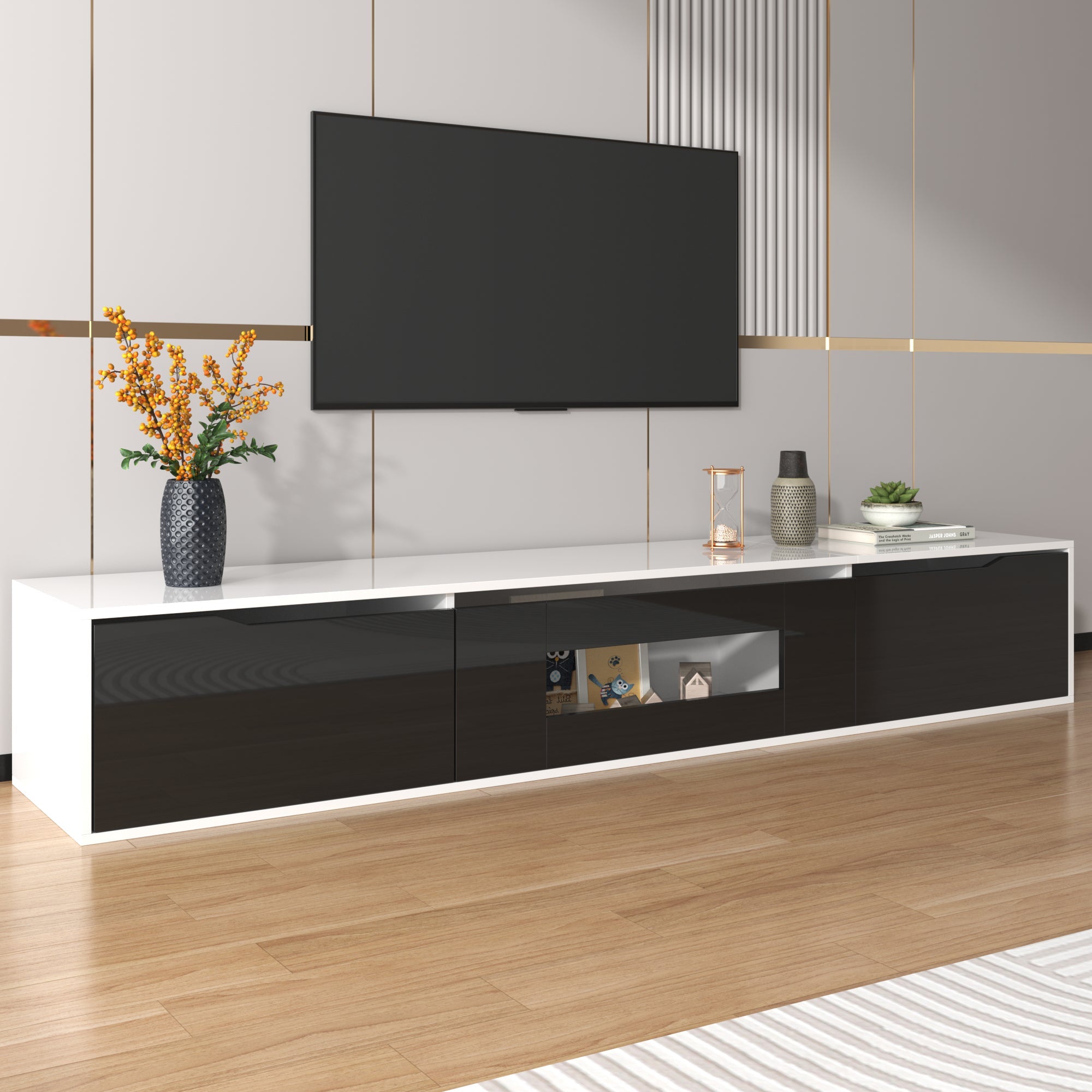 Logidon hoogglans TV-meubel wit met kleurwisselende LED 180 x 35 x 30 cm