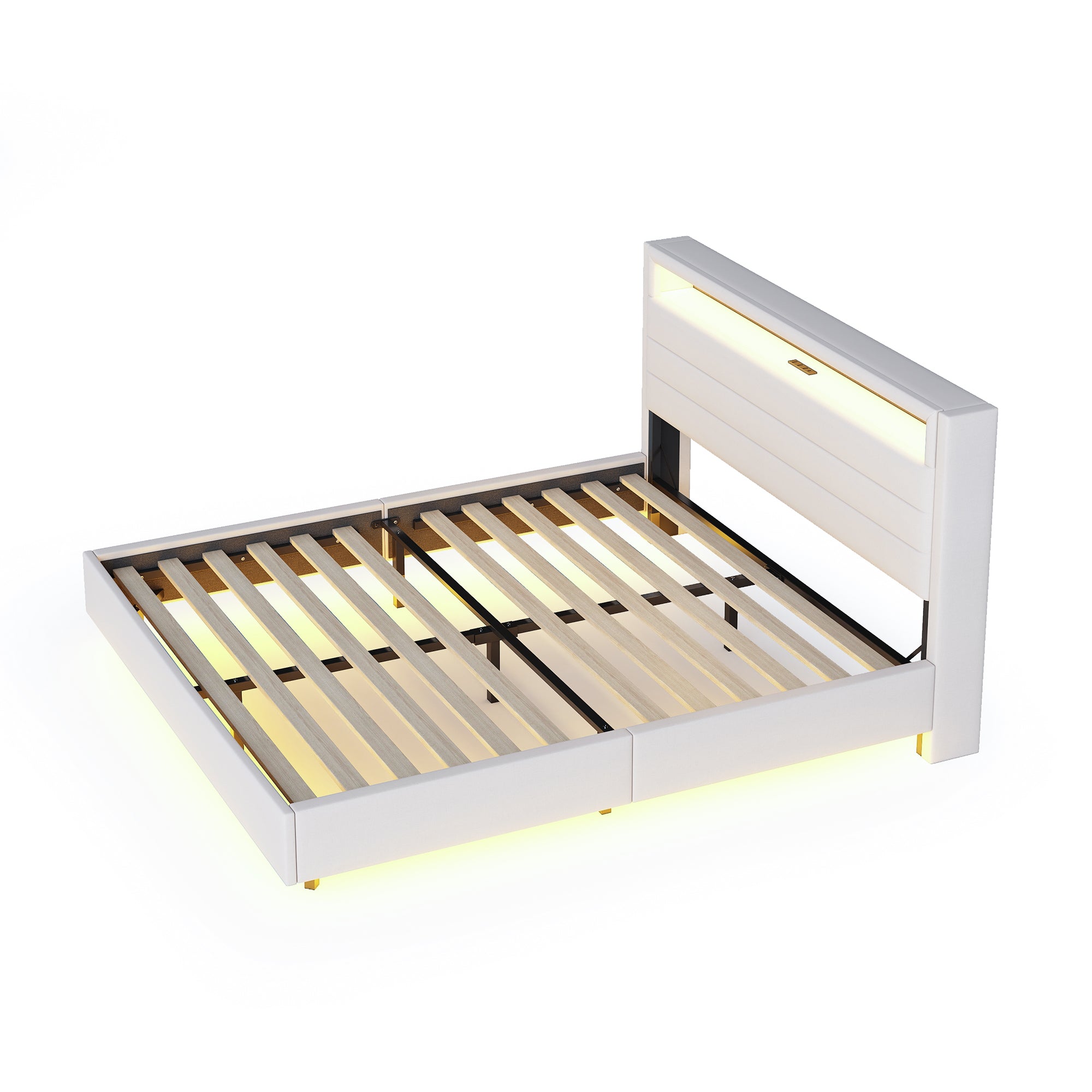 Logidon gestoffeerd bed 140x200 cm met USB oplaadpunt en LED lichtbeige