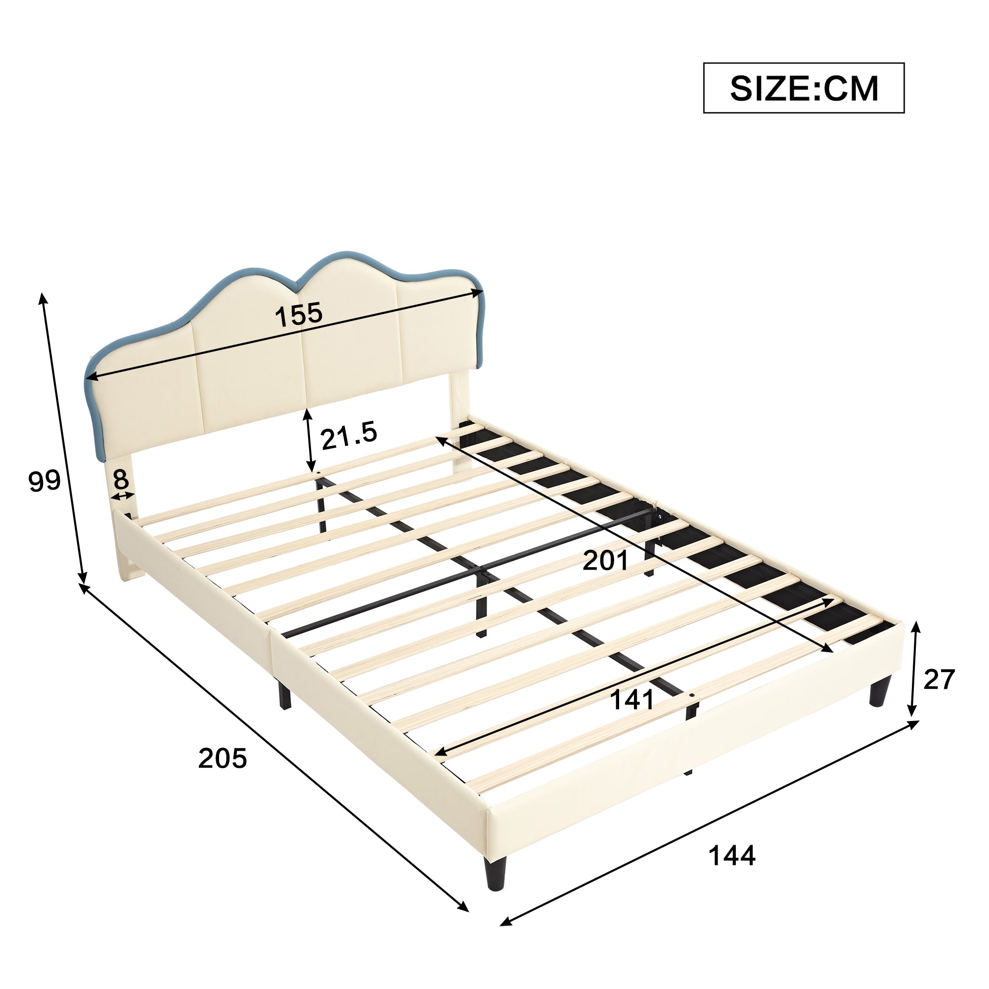 Logidon gestoffeerd bed 140x200 wit blauw met zachte beschermranden