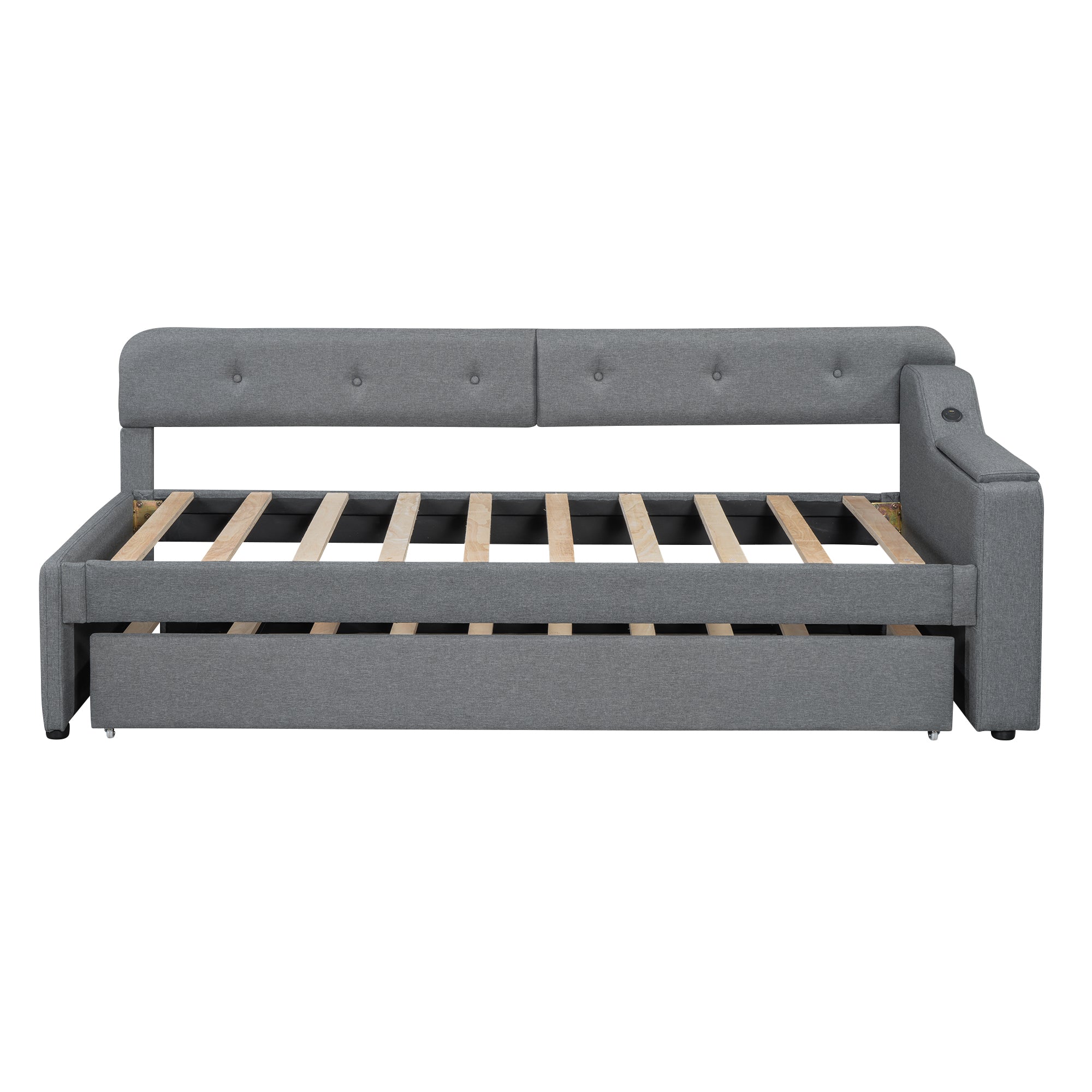 Logidon slaapbank 90x200 cm grijs linnen met USB Type C lattenbodem