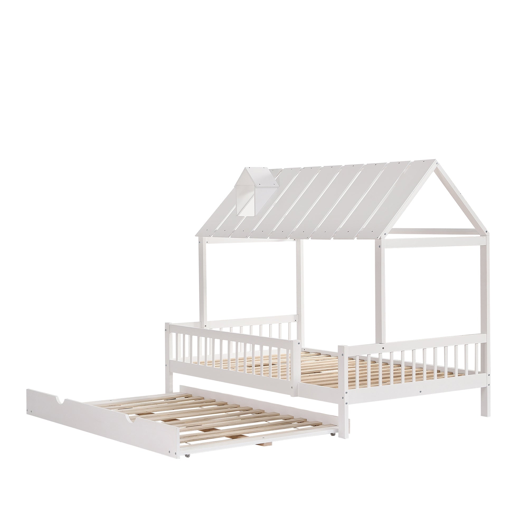 Logidon huisbed met onderschuifbed wit grenen MDF 120x200/190