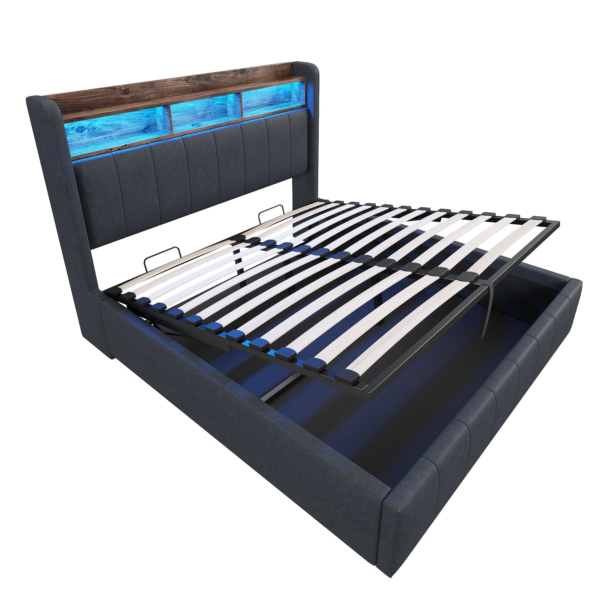 Logidon gestoffeerd bed 140x200 cm grijs met LED verlichting USB opbergruimte