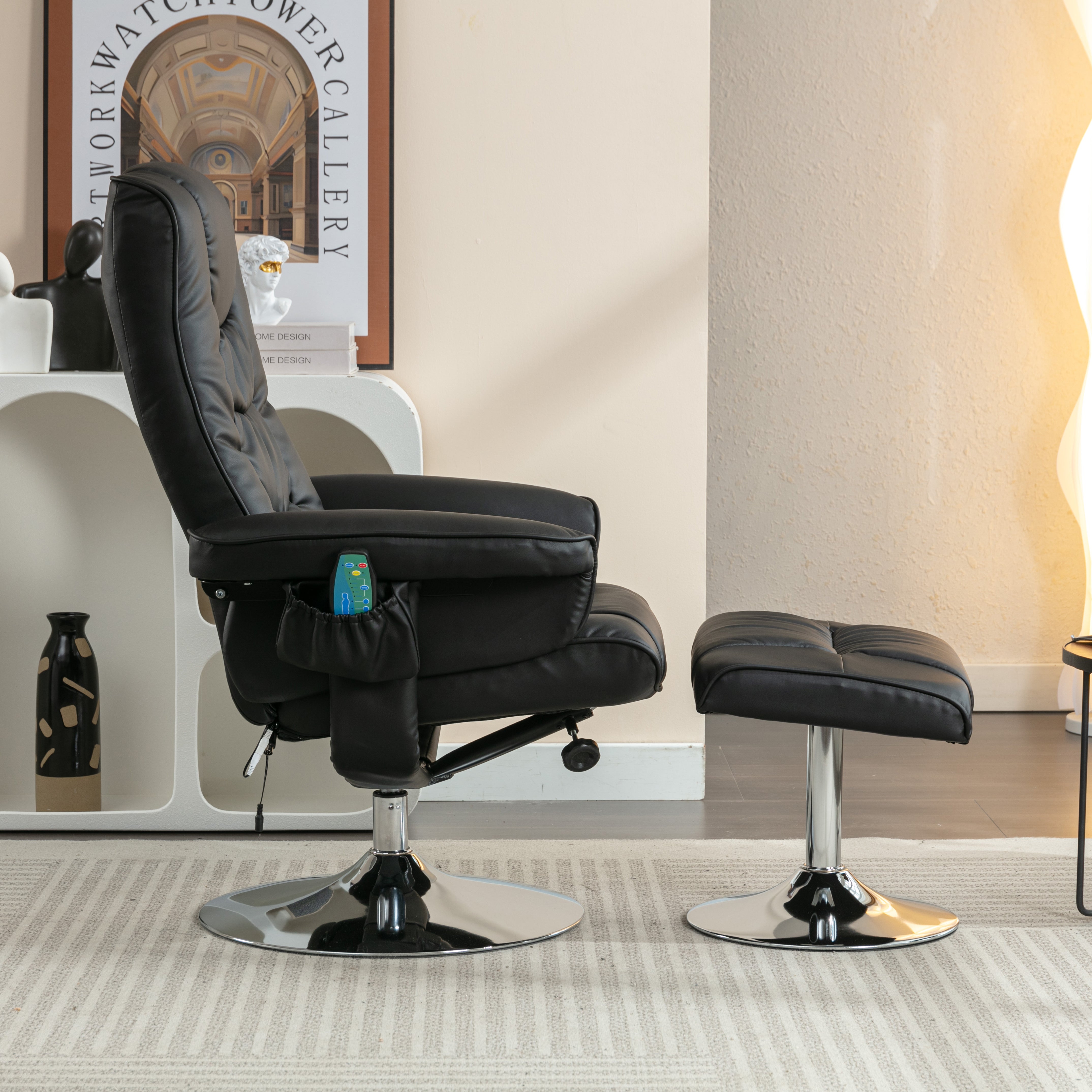 Logidon massagestoel zwart met PU vulling en poef