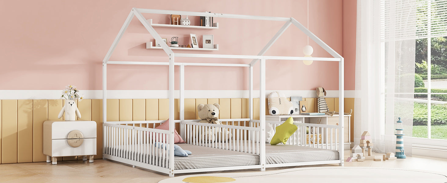 Logidon metalen bed kinderbed 90x200 cm huisvorm wit