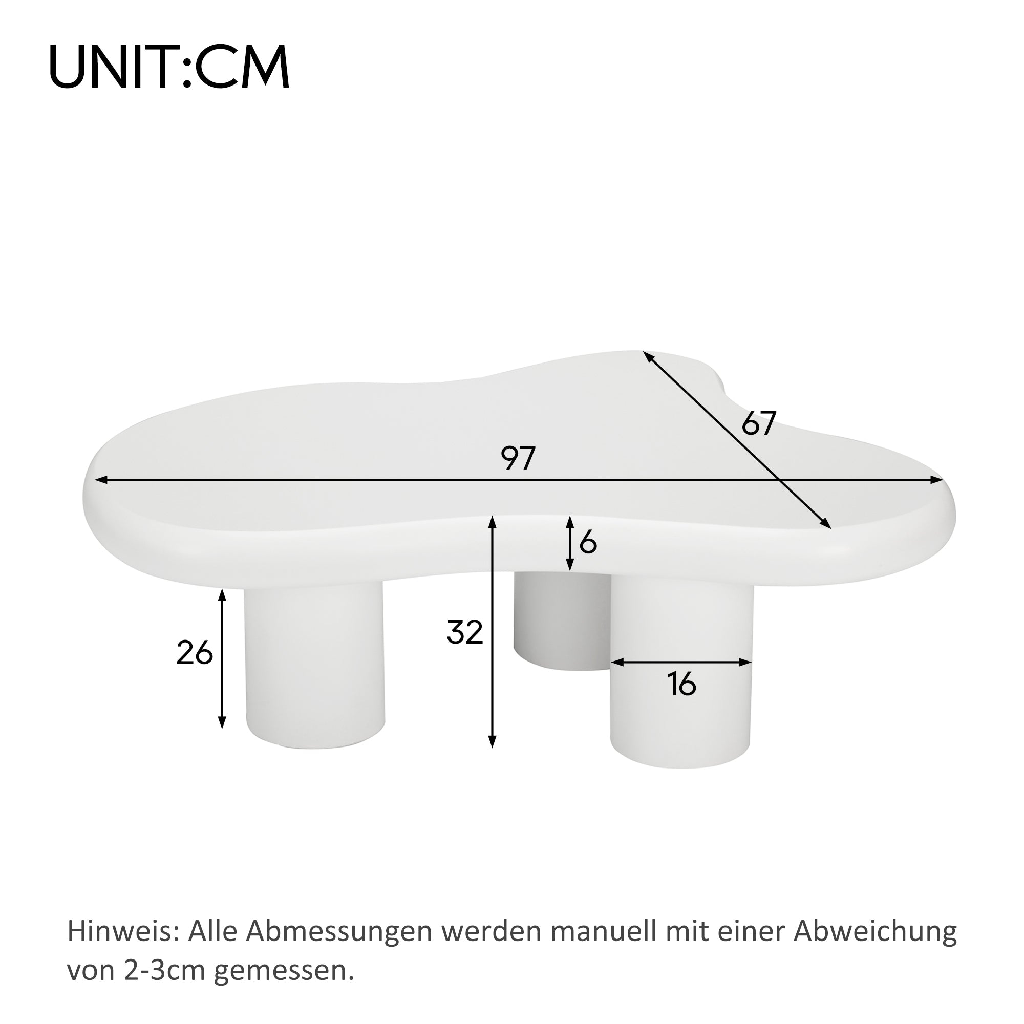 Logidon wolkvormige salontafel wit 97x67x32 cm MDF gelakt oppervlak