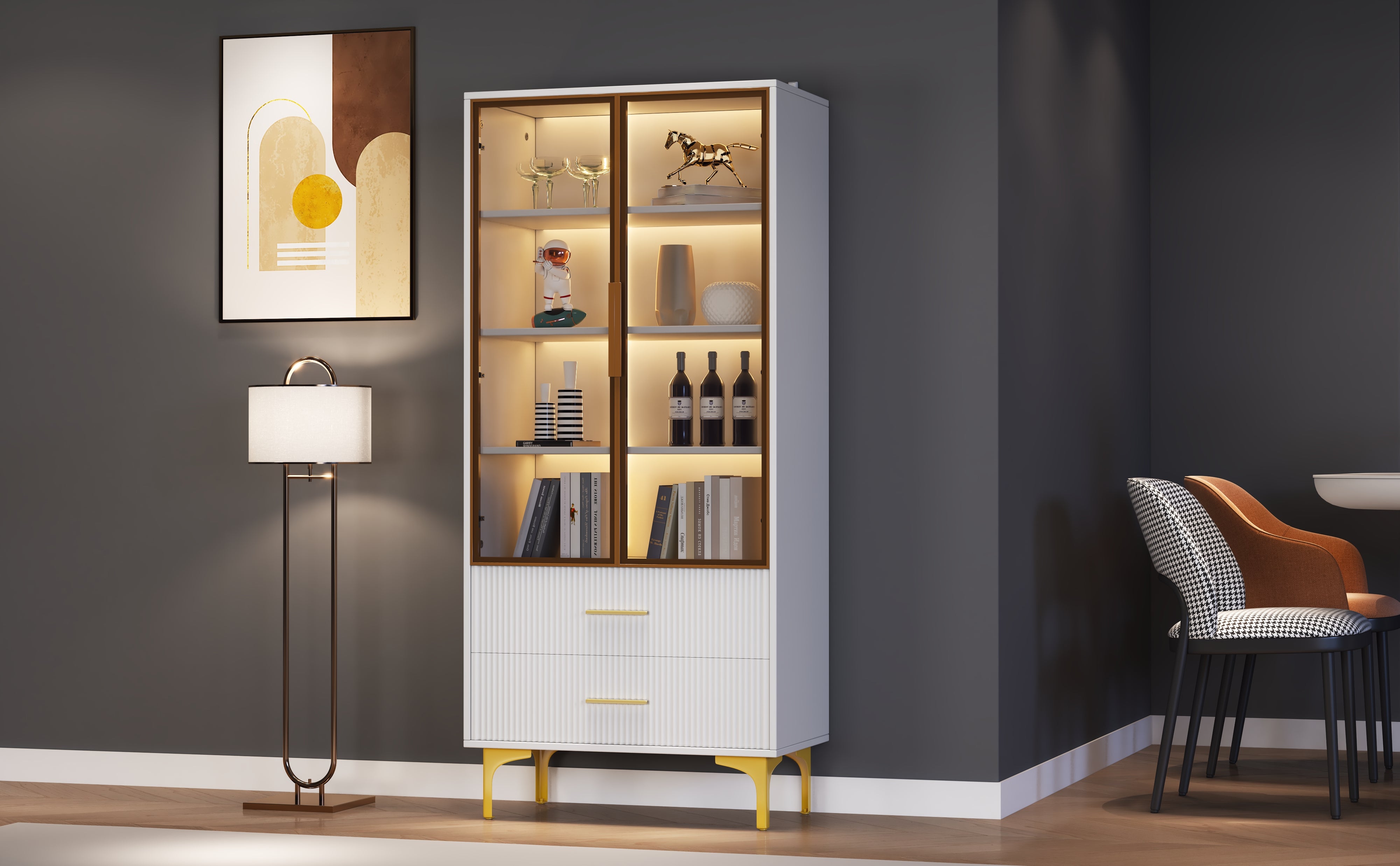 Logidon Elegant White Glass Display Cabinet 70x35x150 cm Teal Glass Doors