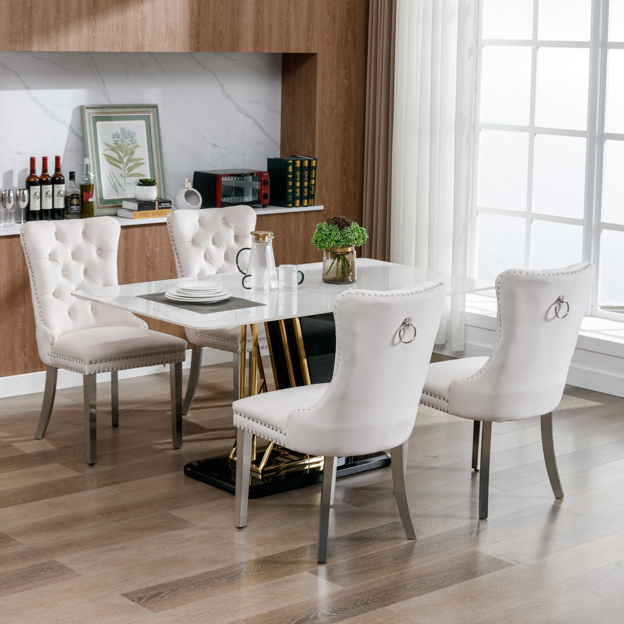 Logidon Nikki Collection beige fluwelen eetkamerstoelenset 2 met chromen poten