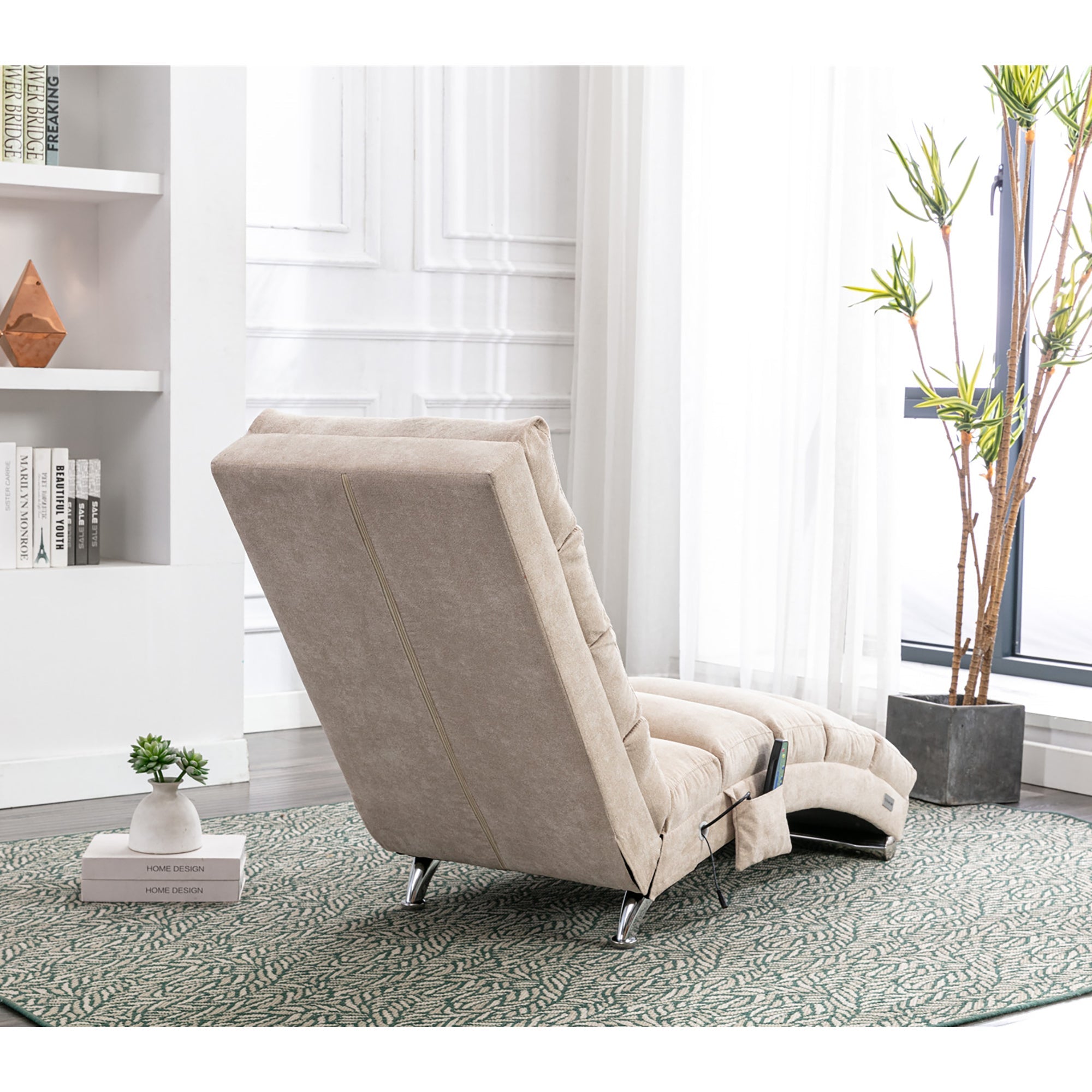 Logidon Linnen Massage Chaise Longue Beige met Afstandsbediening