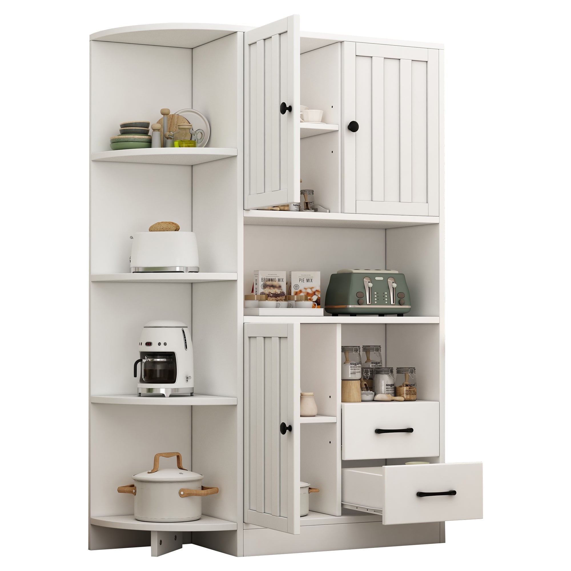 Logidon corner cabinet white 104x35x155 cm display cabinet 3 doors 2 drawers