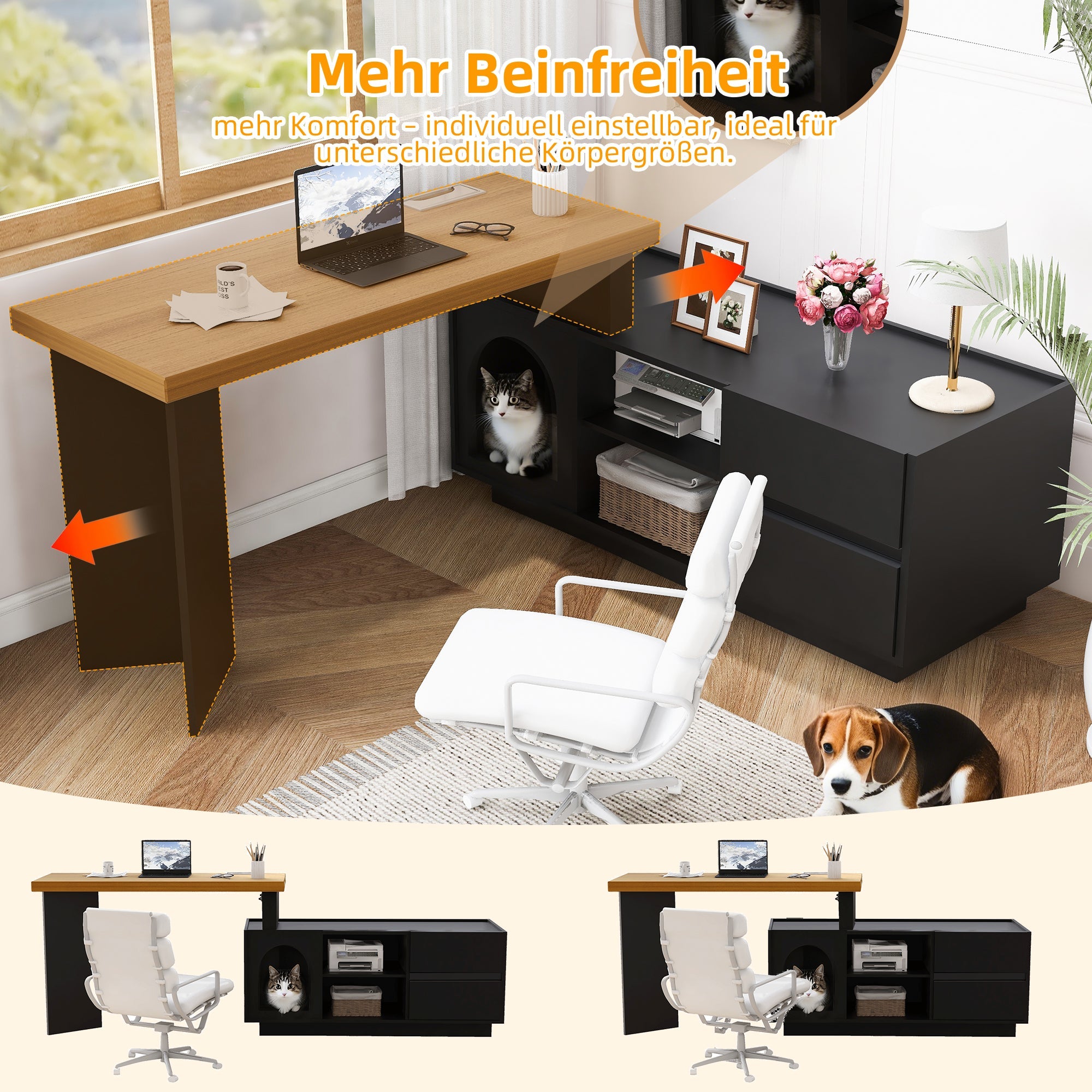 Logidon Hoekbureau met geïntegreerd dierenhok 120x50 cm MDF Zwart
