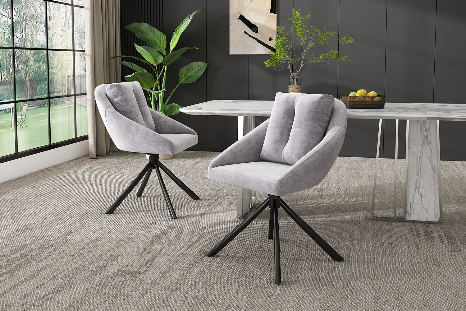 Logidon moderne grijze fluwelen draaistoel, ergonomische set 2