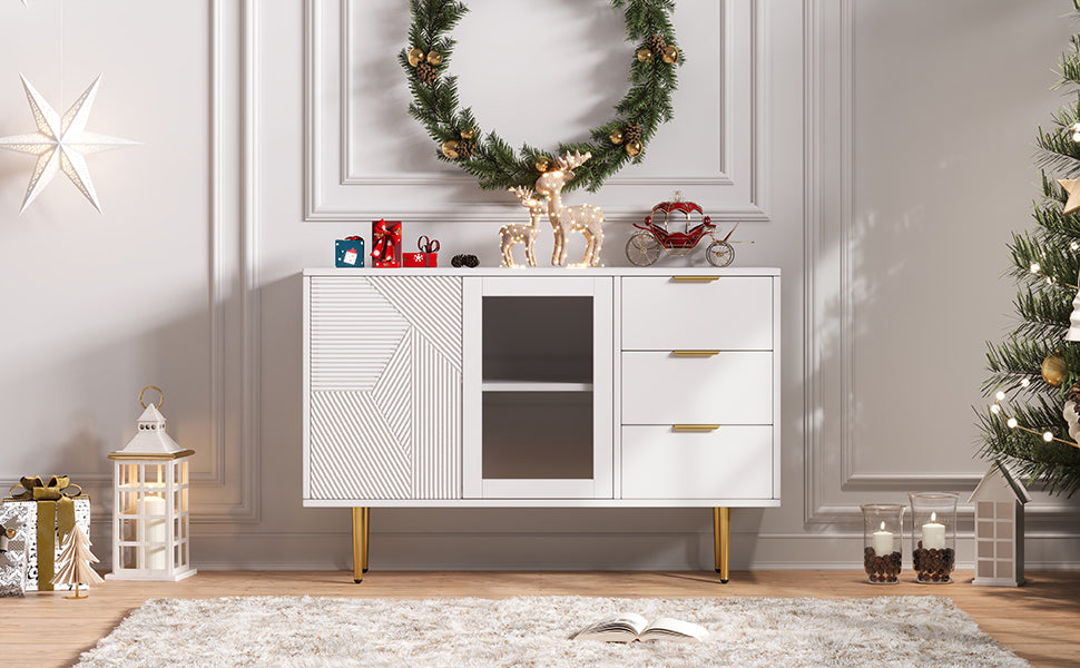 Logidon ladekast wit met 3 lades en 2 glazen deuren 120x38x79,5 cm