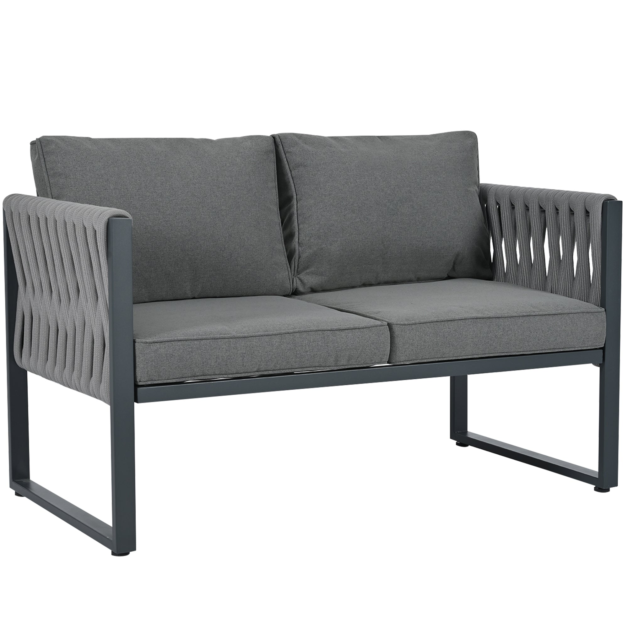 Logidon Tuinloungeset Grijs Touw met Gegalvaniseerd Ijzeren Frame Set van 4
