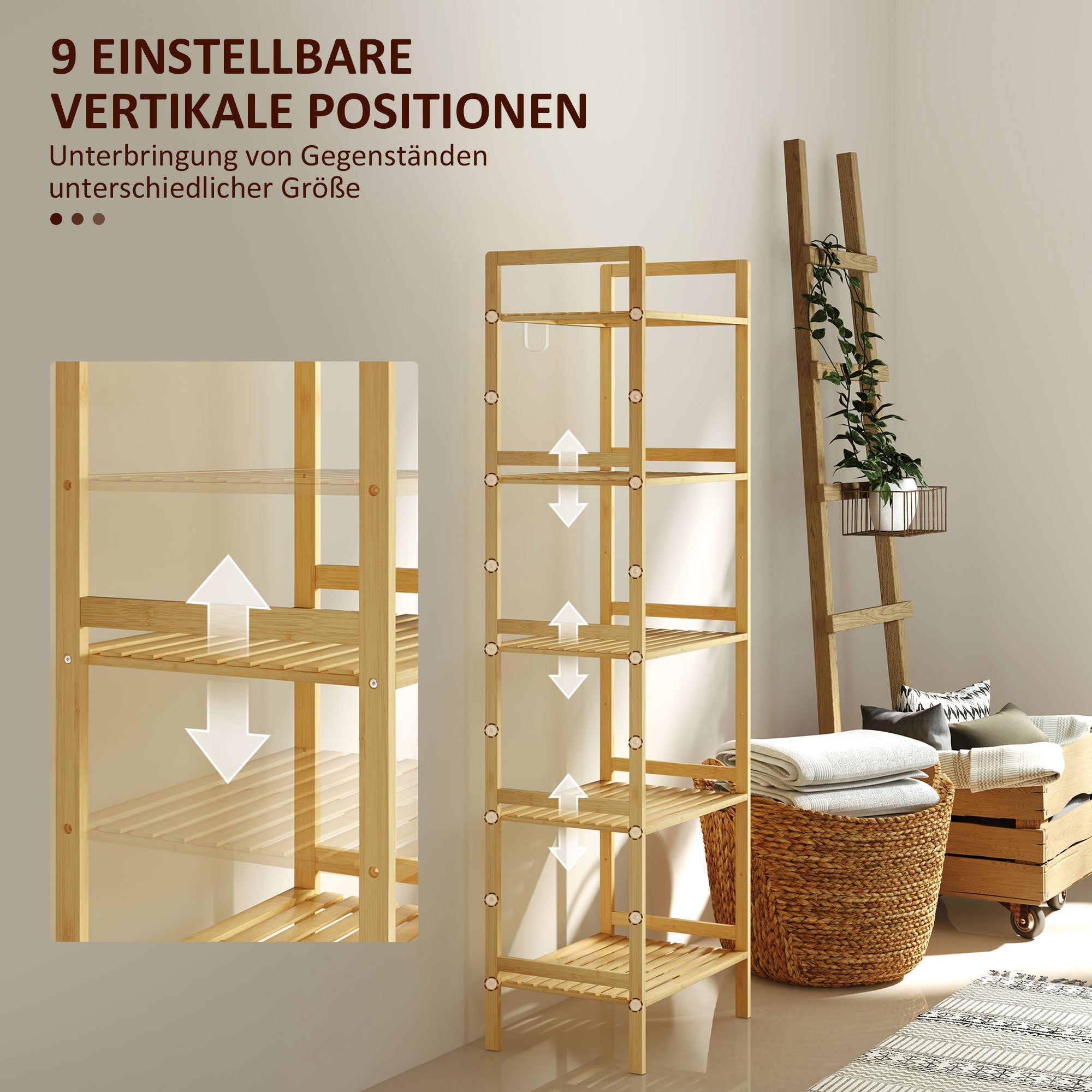 Logidon badkamerplank bamboe - 5 verstelbare niveaus, 142 cm hoog
