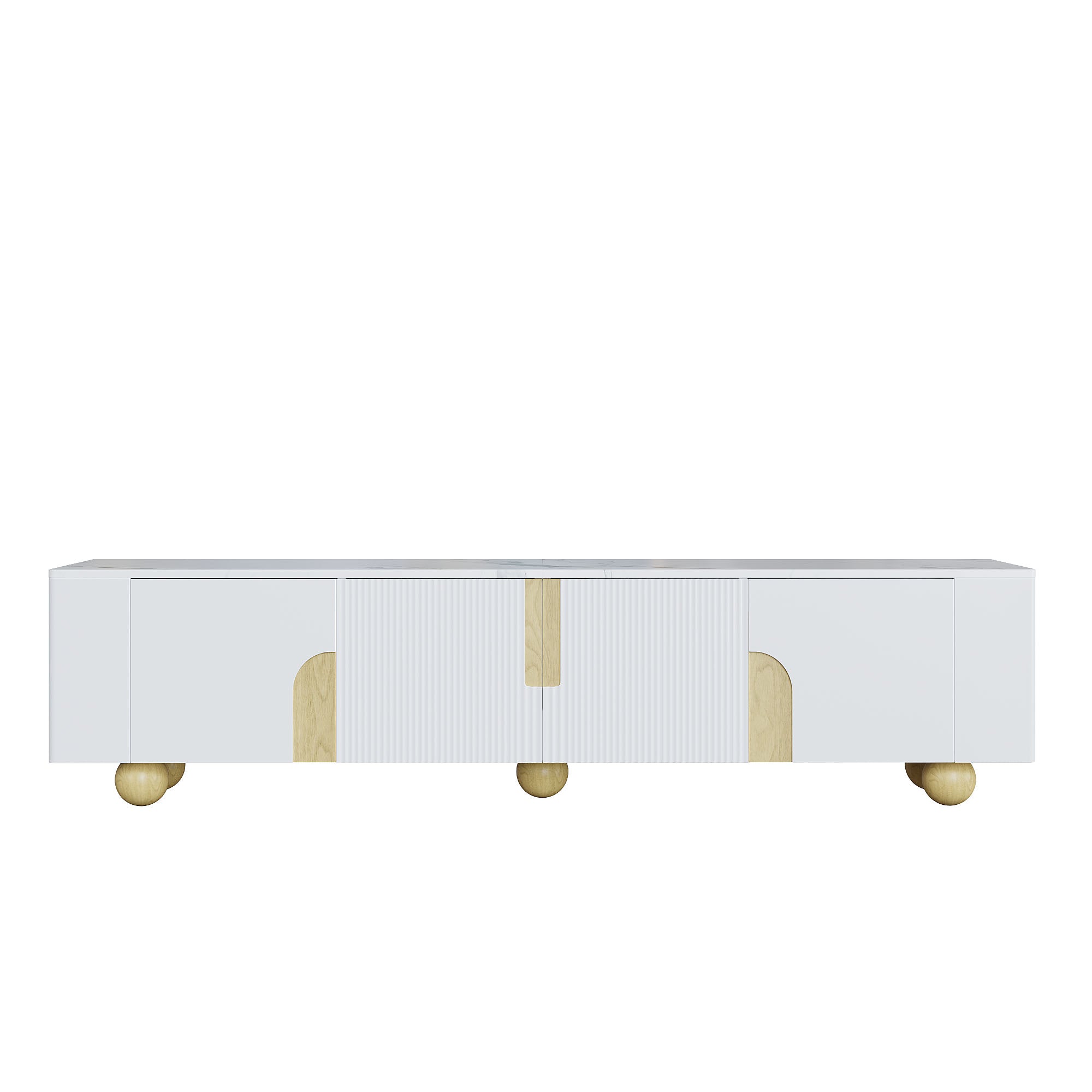 Logidon Wit TV-meubel 180 cm - 4 deuren, marmerlook, houten poten